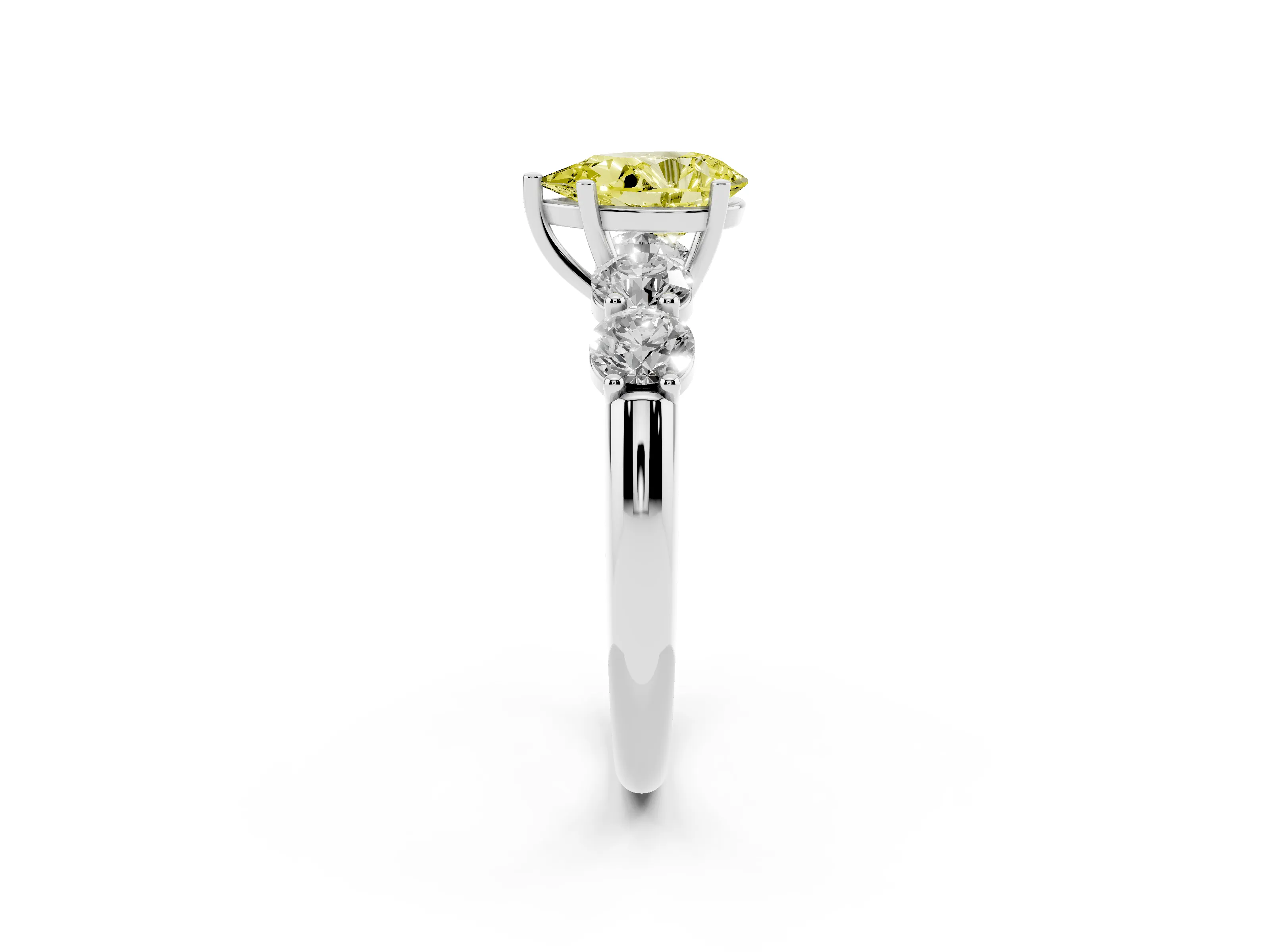 Fancy Yellow Pear Cut Diamond Five-Stone Prong Set Ring Set in White gold with Classic Band