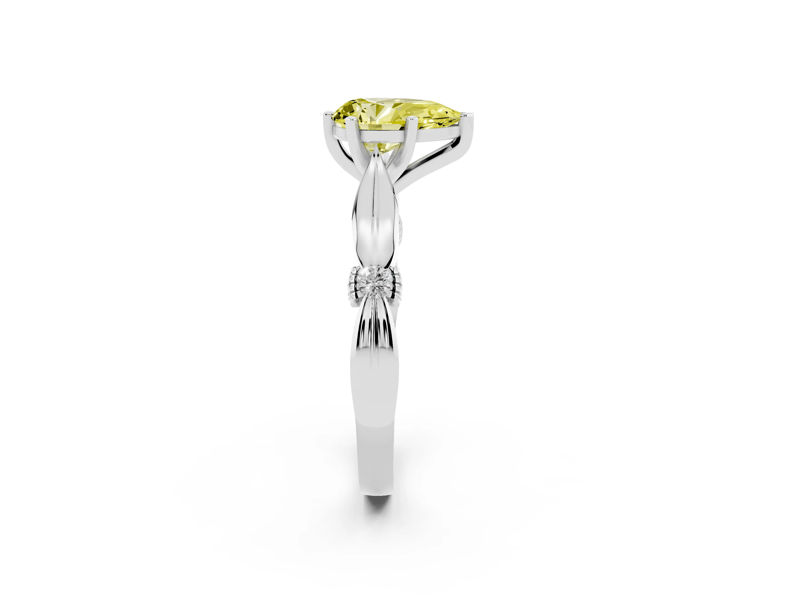 Fancy Yellow Pear Cut Diamond Solitaire Twisted Band Ring Set in Silver with Accent Stones and Prong Setting