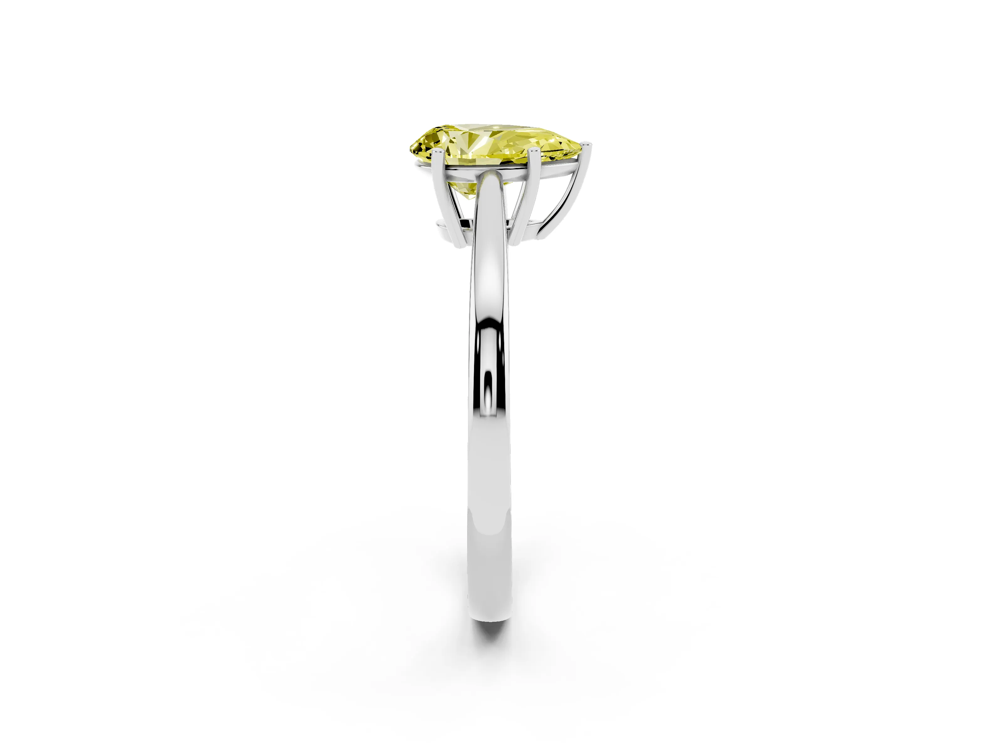 Fancy Yellow Pear Cut Diamond Solitaire Ring Set in Silver with Split Shank and Prong Setting