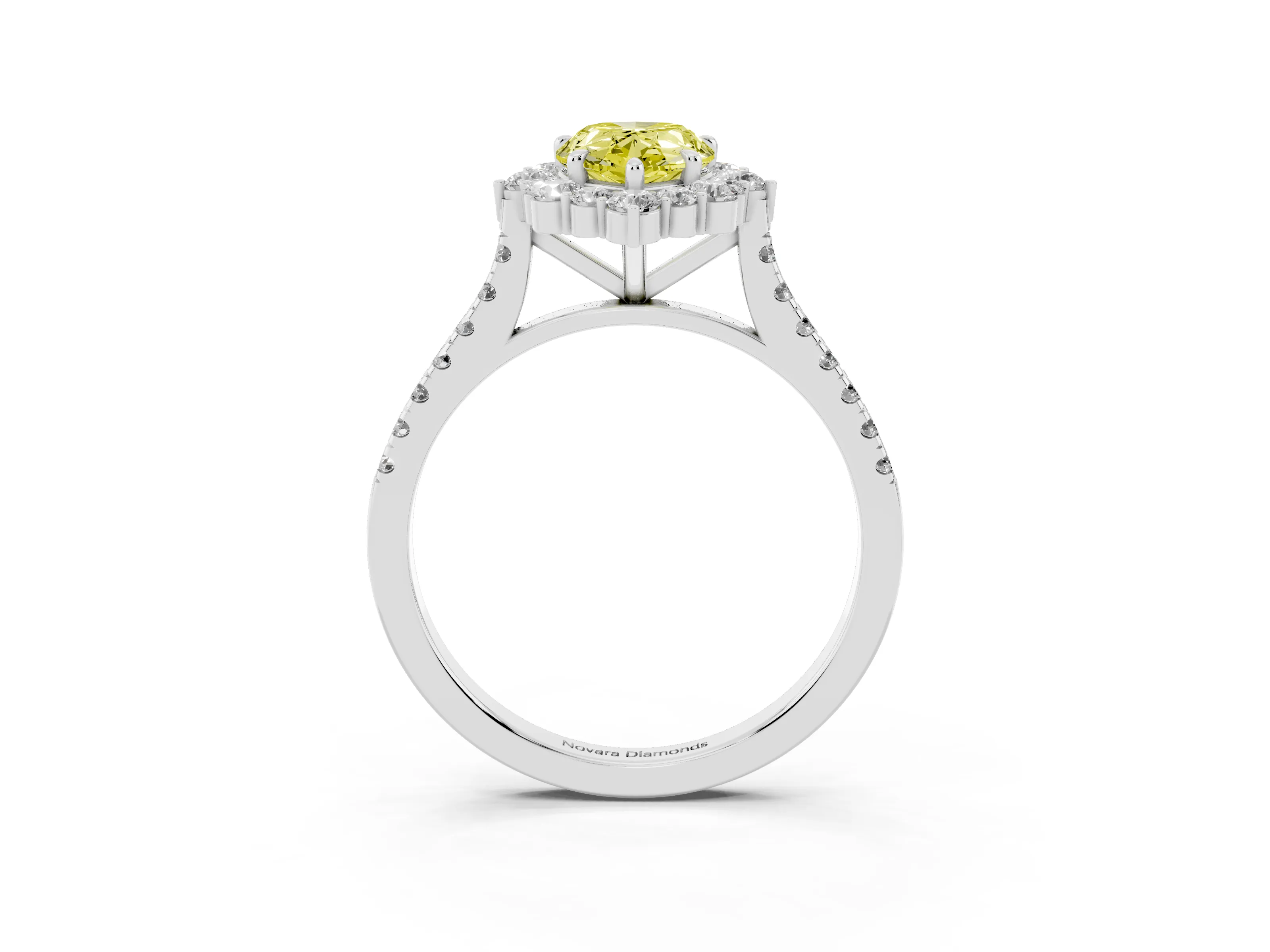 Fancy Yellow Pear Cut Diamond Halo Ring Set in Silver with Pavé Band and Prong Setting