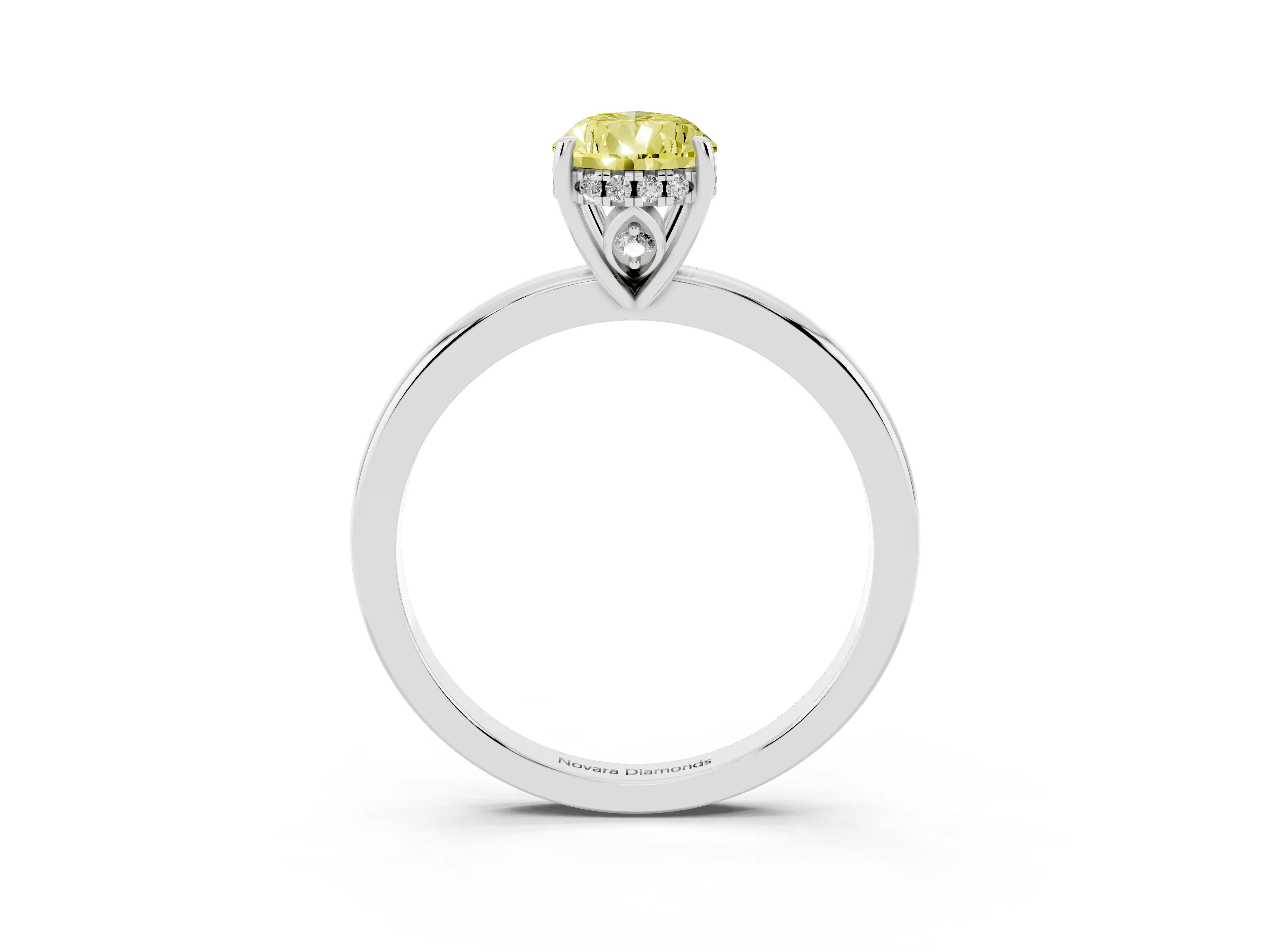 Fancy Yellow Pear Cut Diamond Solitaire Ring Set in Silver with Plain Band and Prong Setting