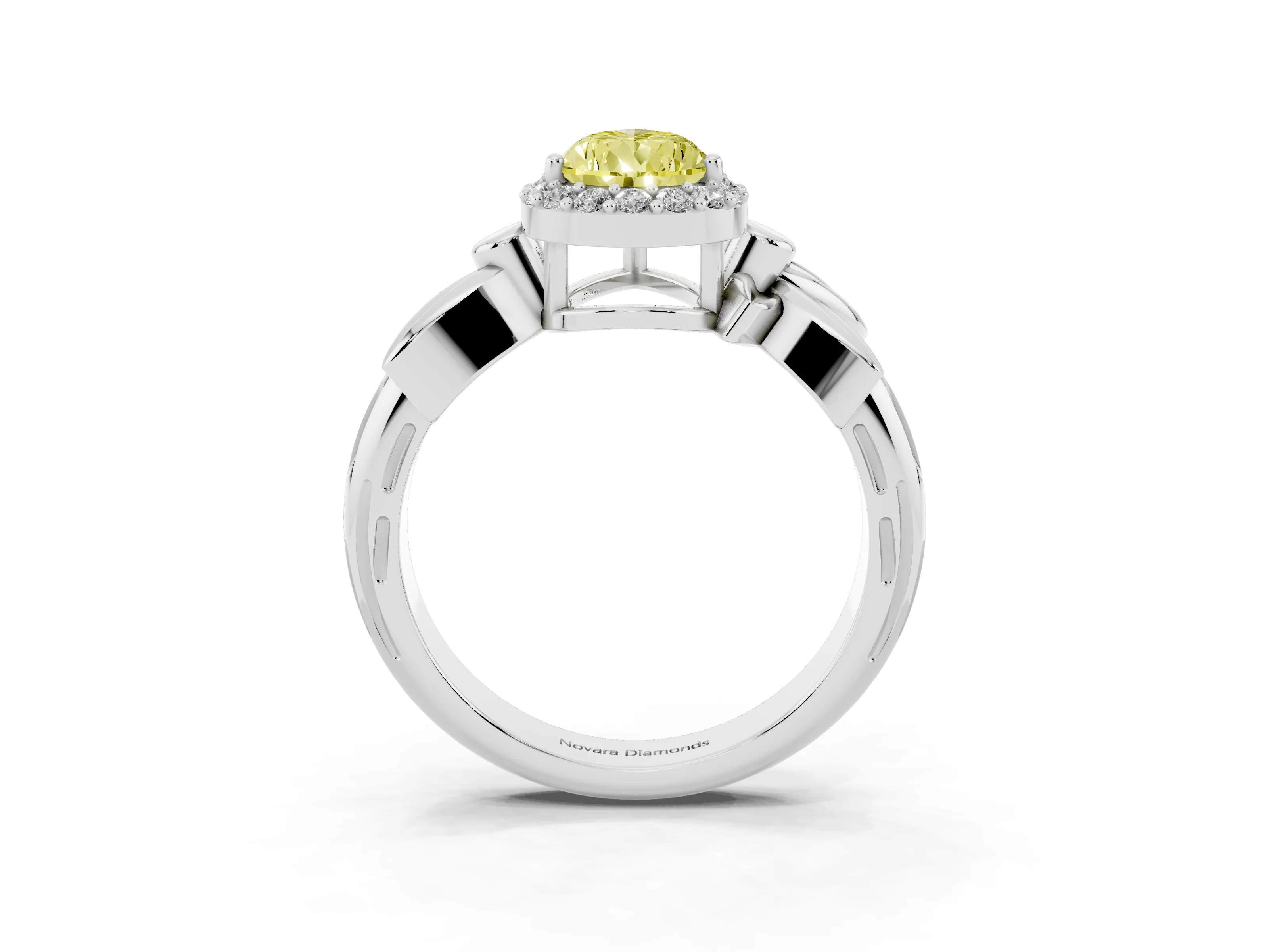 Fancy Yellow Pear Cut Diamond Halo Floral Band Ring Set in Platinum with Prong Setting