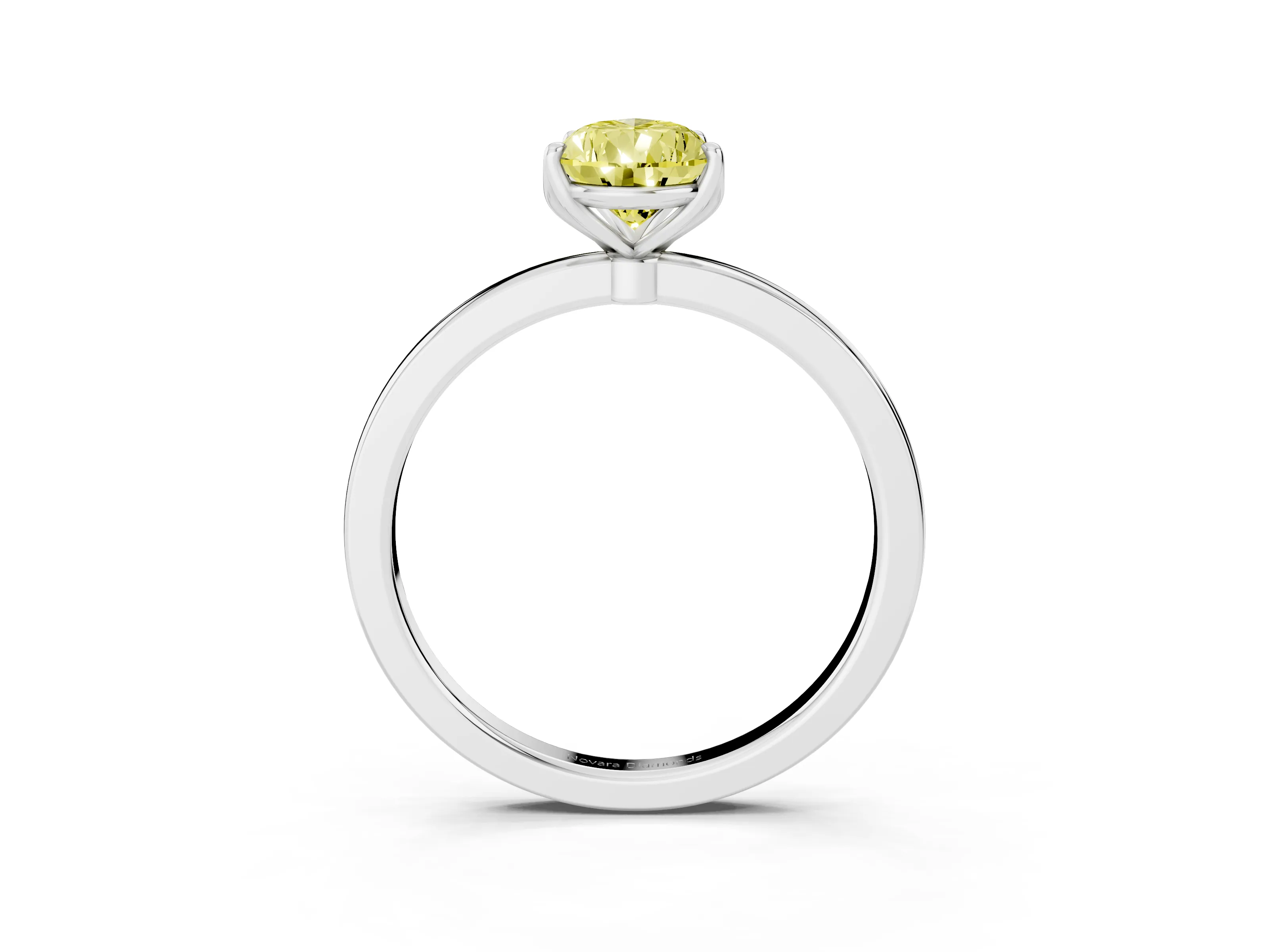 Fancy Yellow Pear Cut Diamond Solitaire Ring Set in Platinum with Prong Setting and Thin Polished Band