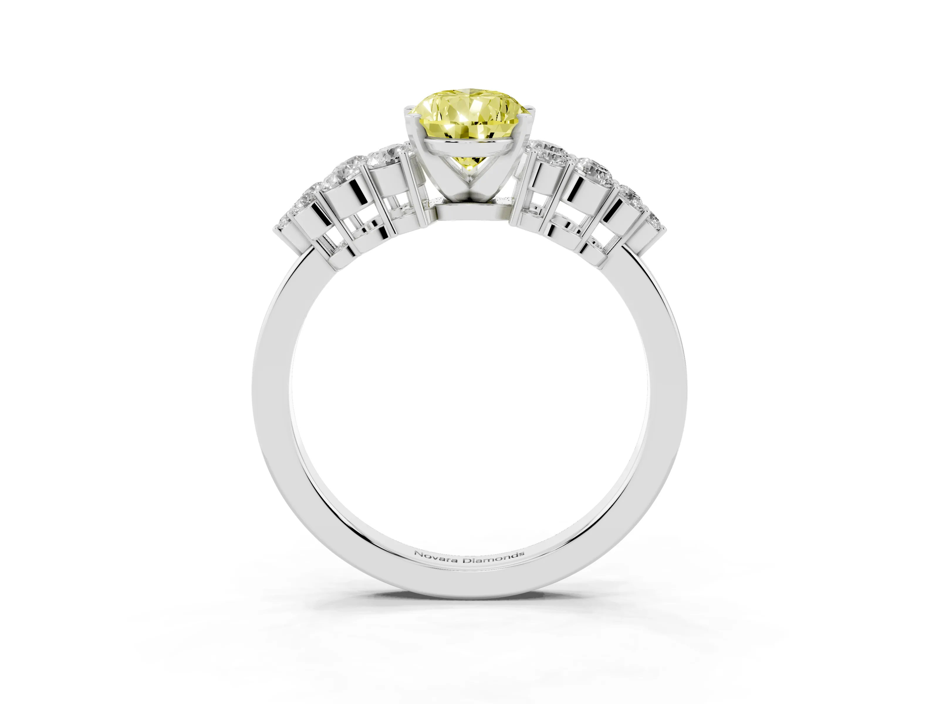Fancy Yellow Pear Cut Diamond Cluster Engagement Ring Set in Platinum with Pavé Band and Prong Setting