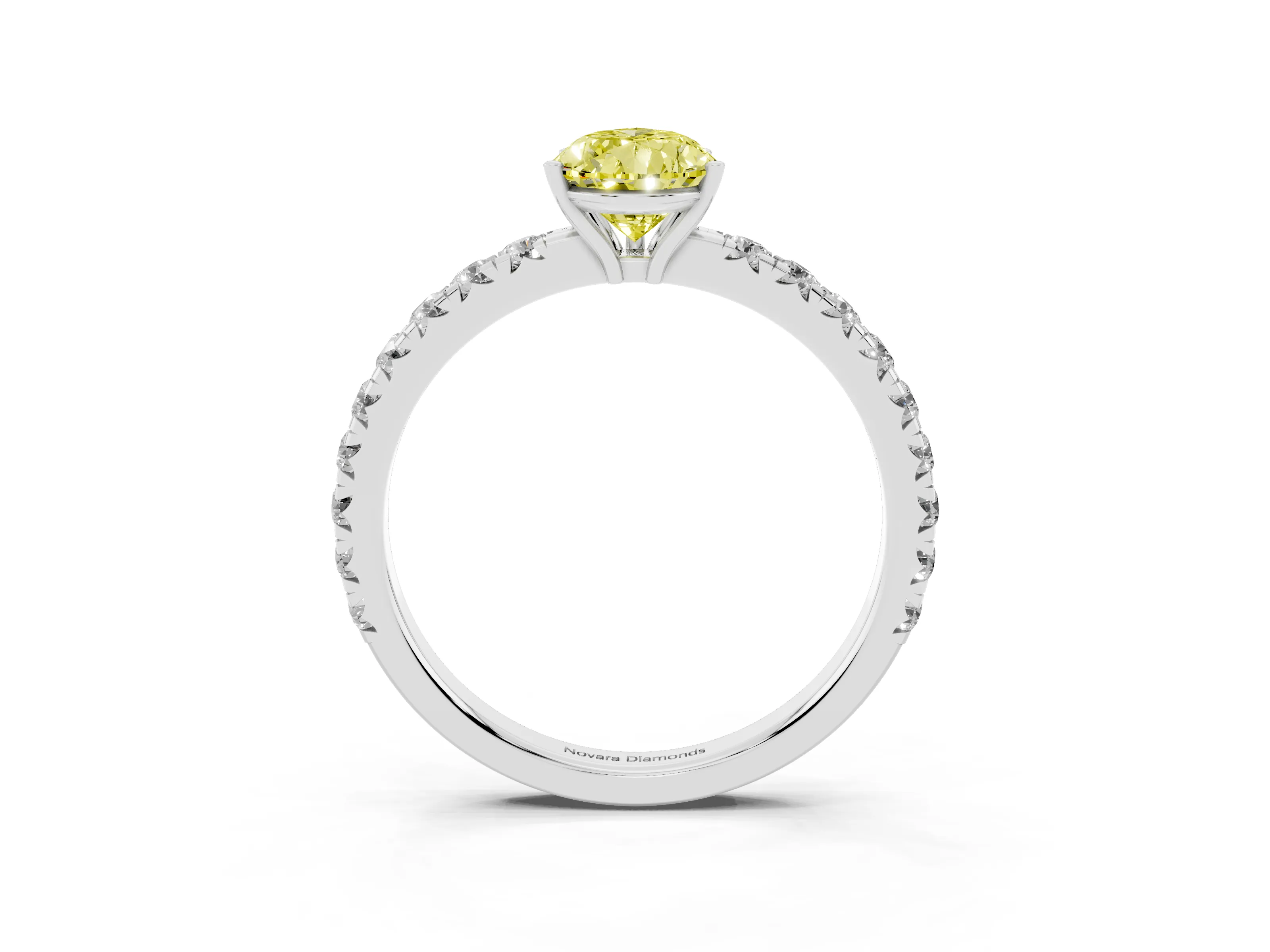 Fancy Yellow Pear Cut Diamond Pavé Solitaire Engagement Ring Set in Platinum with Prong Setting