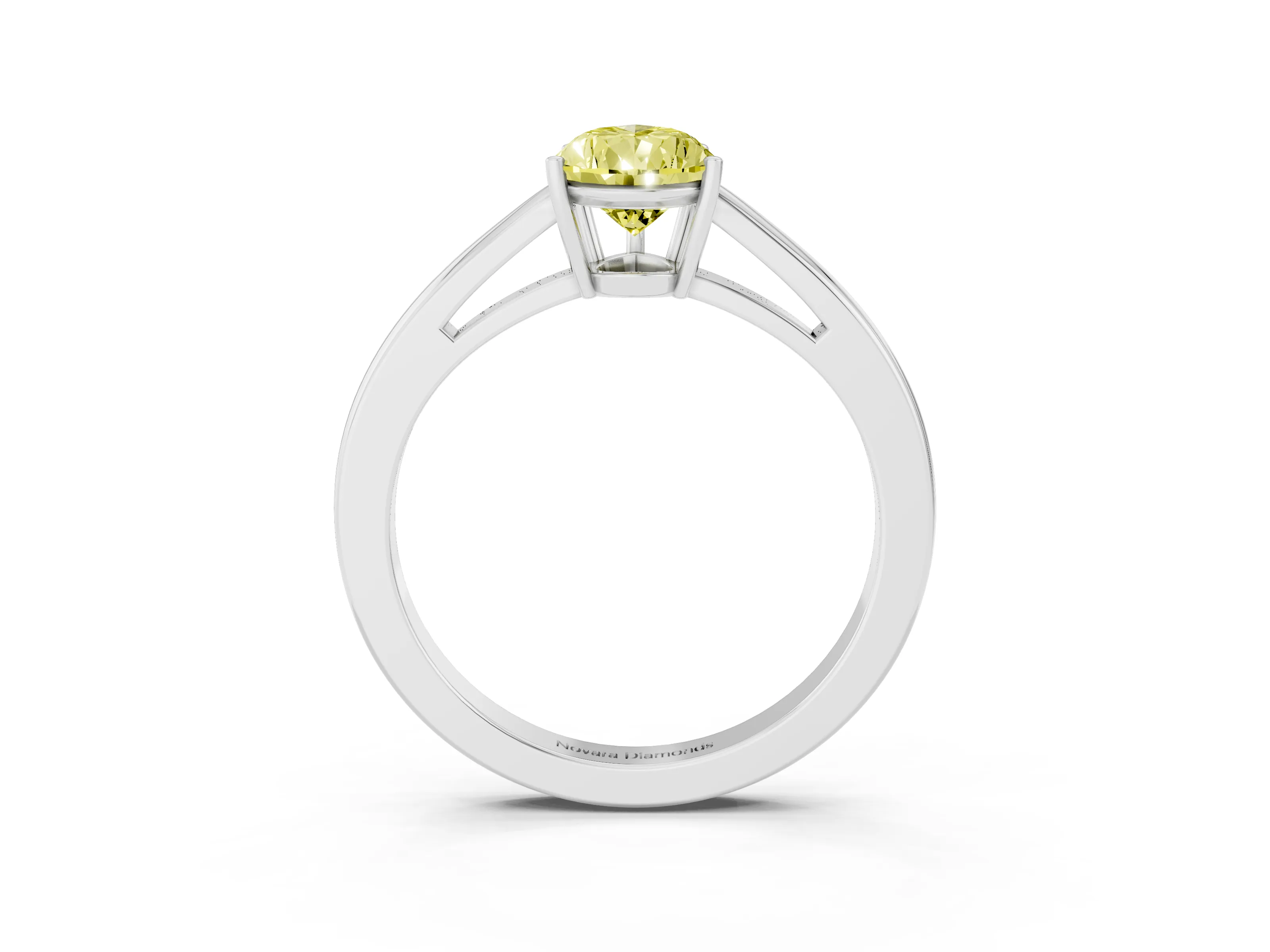 Fancy Yellow Pear Cut Diamond Solitaire Ring Set in Silver with Split Shank and Prong Setting