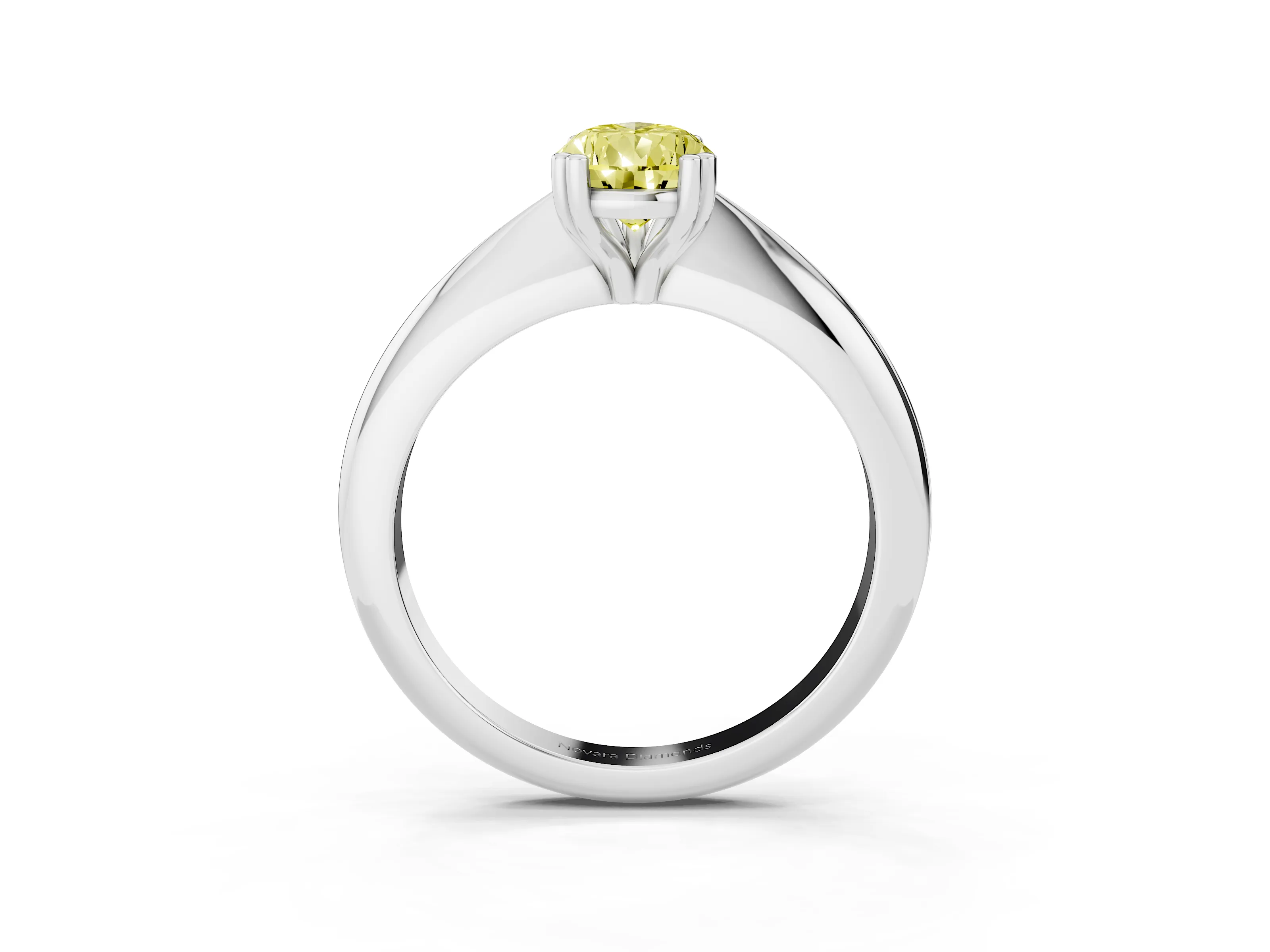 Fancy Yellow Pear Cut Diamond Solitaire Engagement Ring Set in Silver with Tapered Band and Prong Setting