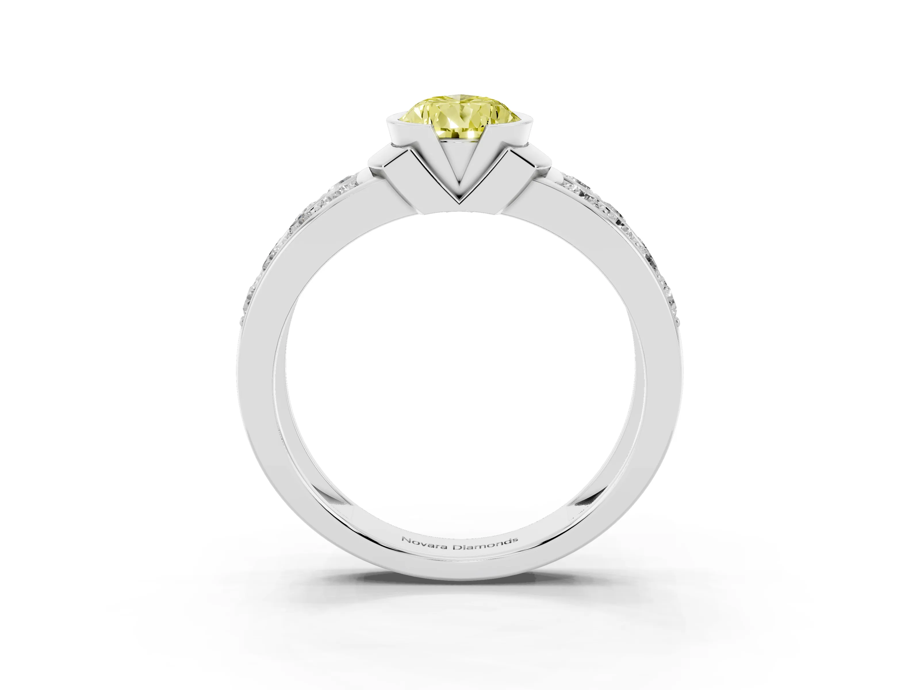 Fancy Yellow Pear Cut Diamond Wide Channel Set Band Ring Set in Platinum with Bezel Setting