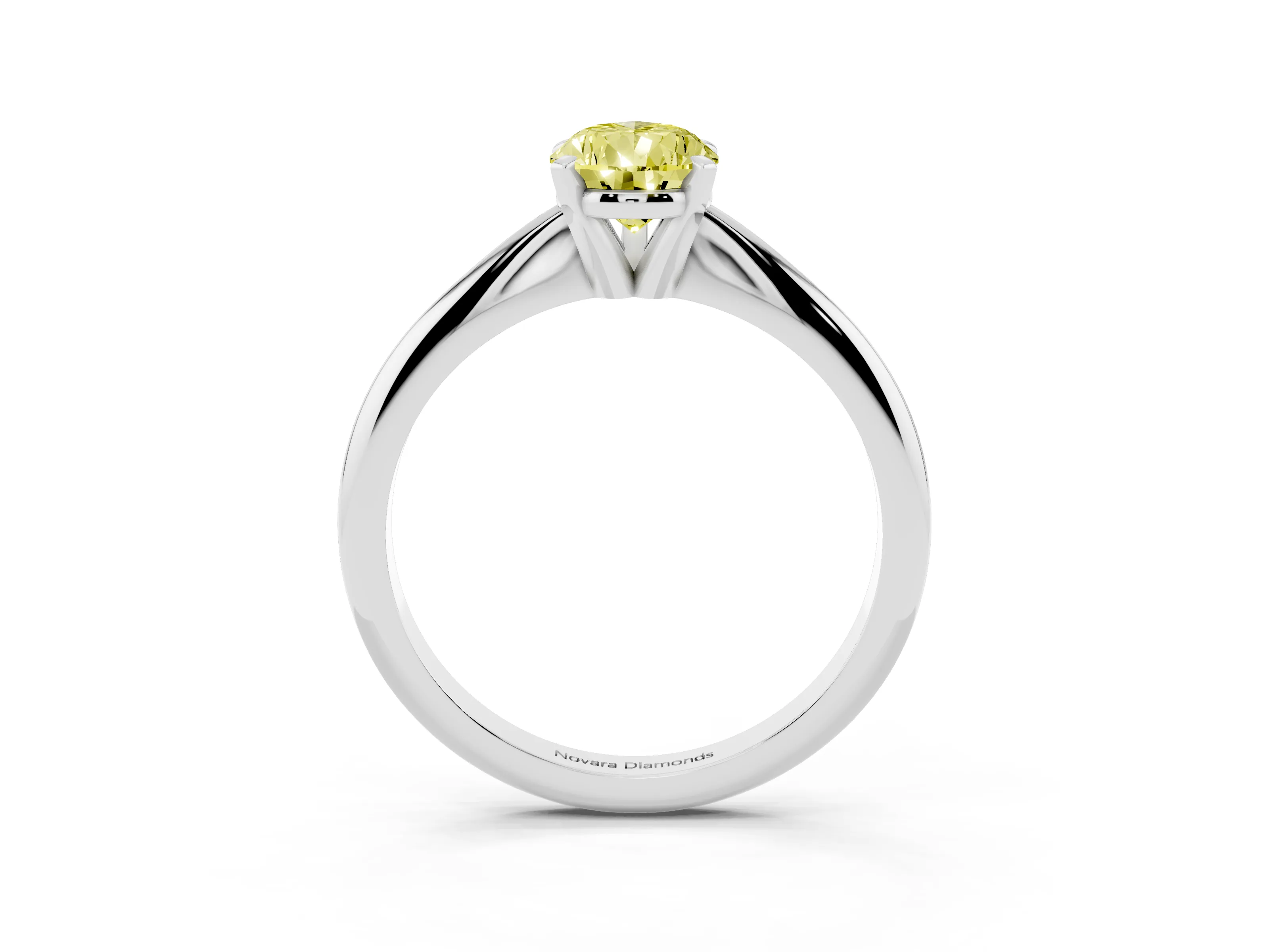 Fancy Yellow Pear Cut Diamond Solitaire Ring Set in Silver with Prong Setting on a Plain Round Band