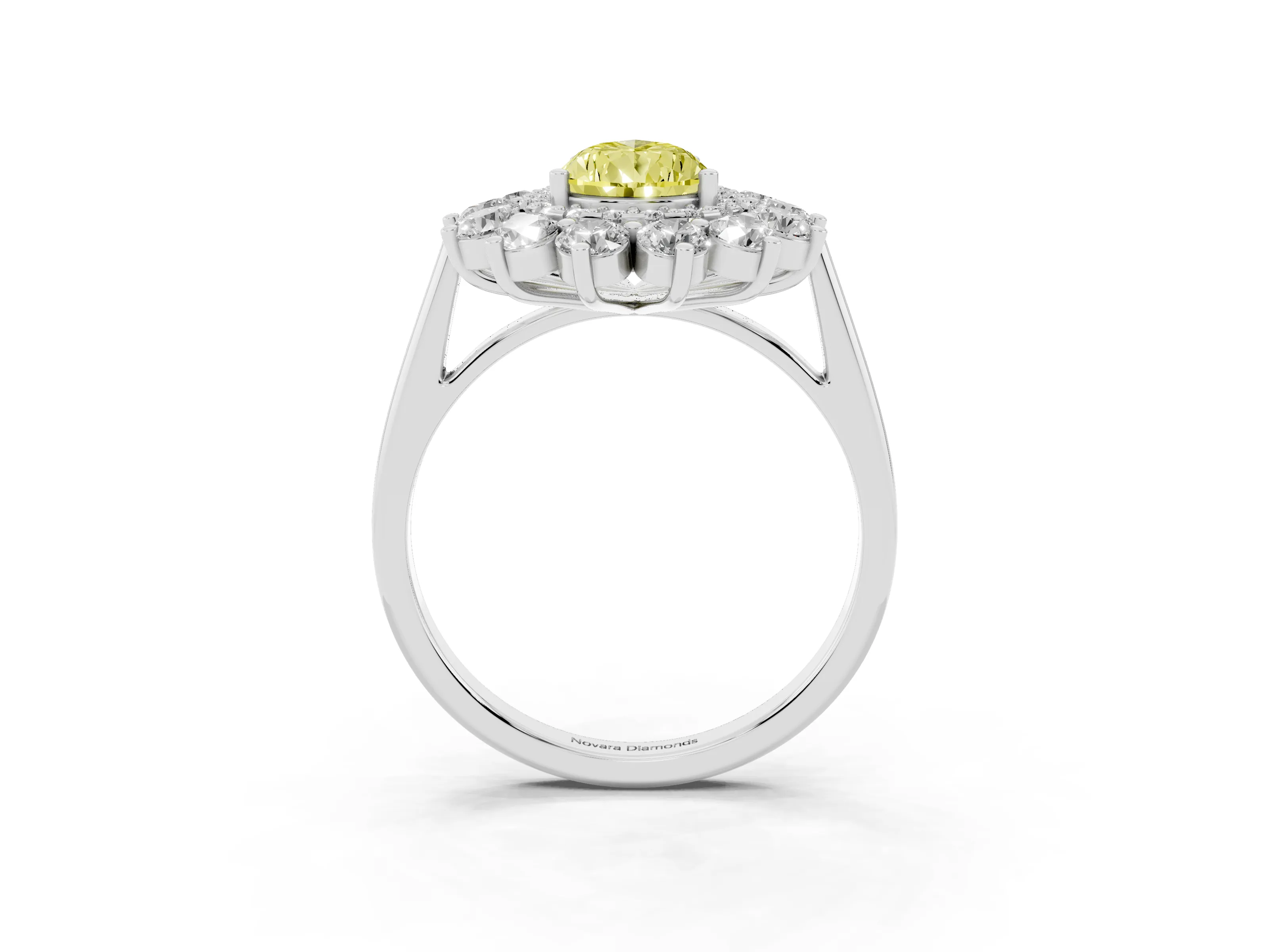Fancy Yellow Pear Cut Diamond Floral Double Halo Ring Set in White gold with Round Petals