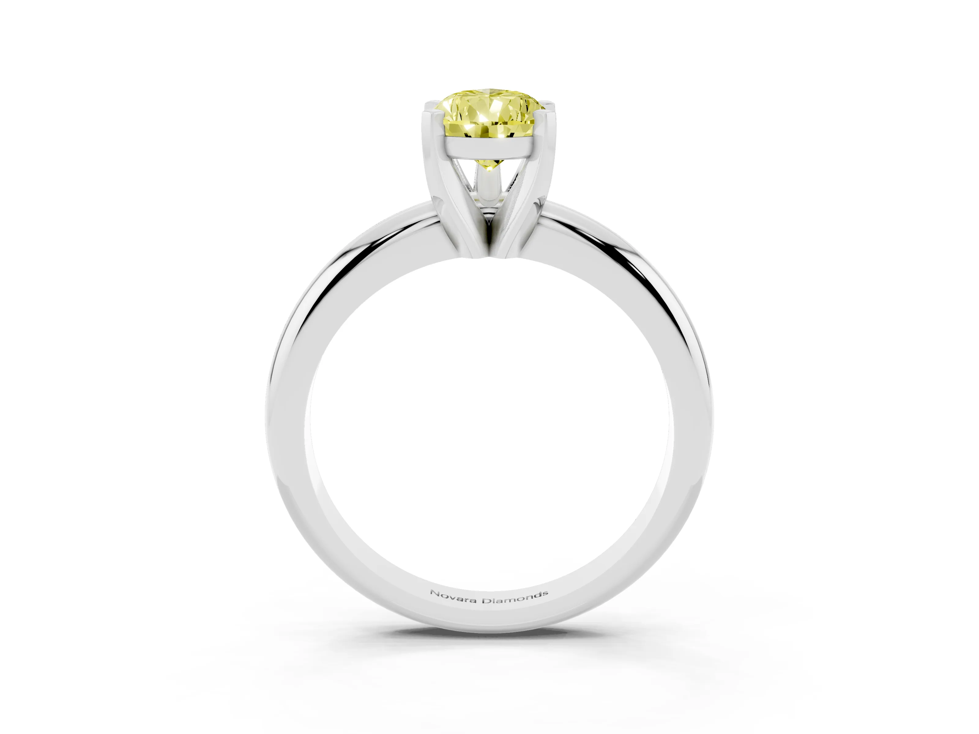 Fancy Yellow Pear Cut Diamond Solitaire Engagement Ring Set in Platinum with Round Band and Prong Setting