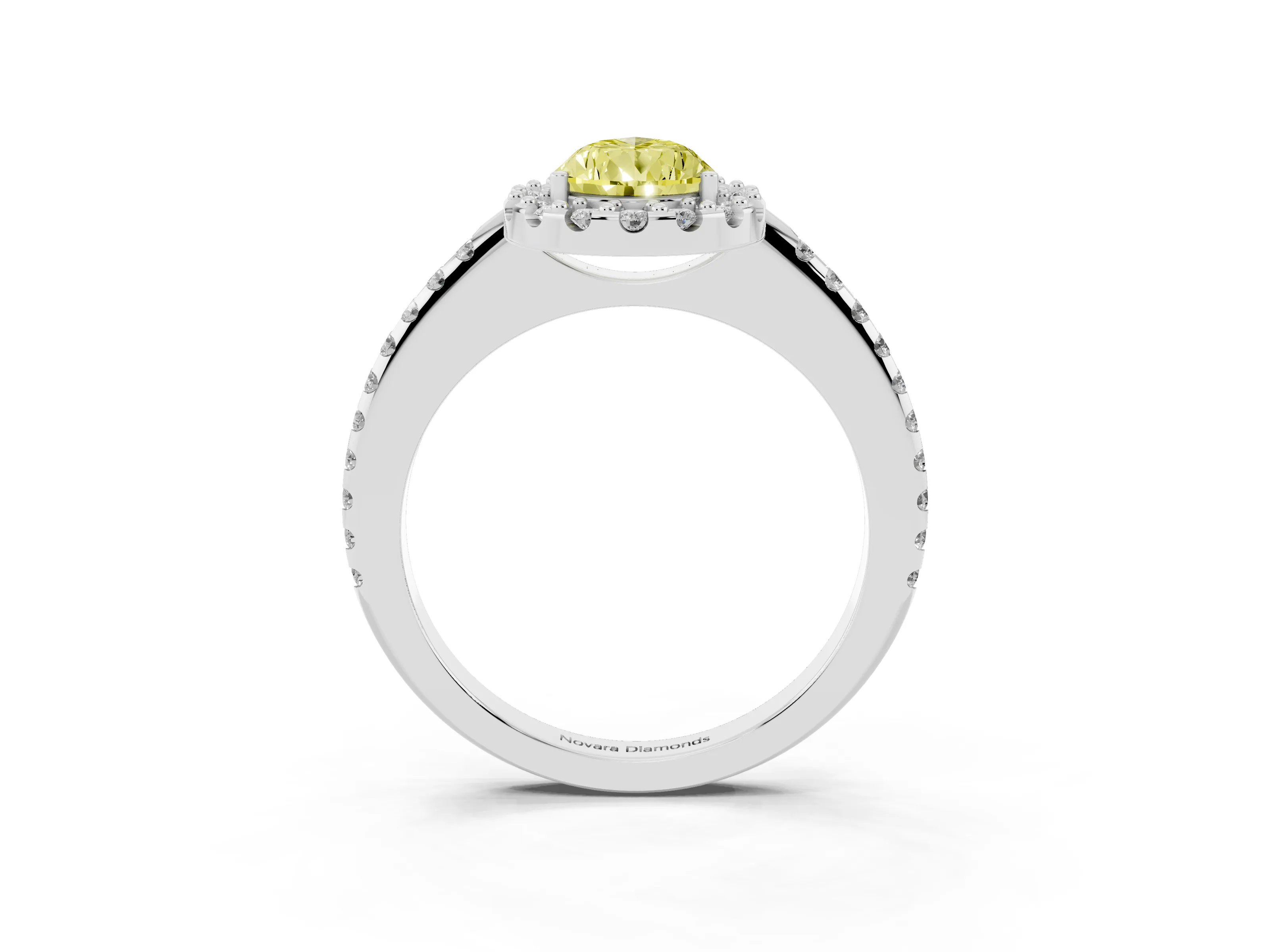 Fancy Yellow Pear Cut Diamond Pavé Halo Ring Set in Silver with Prong Setting