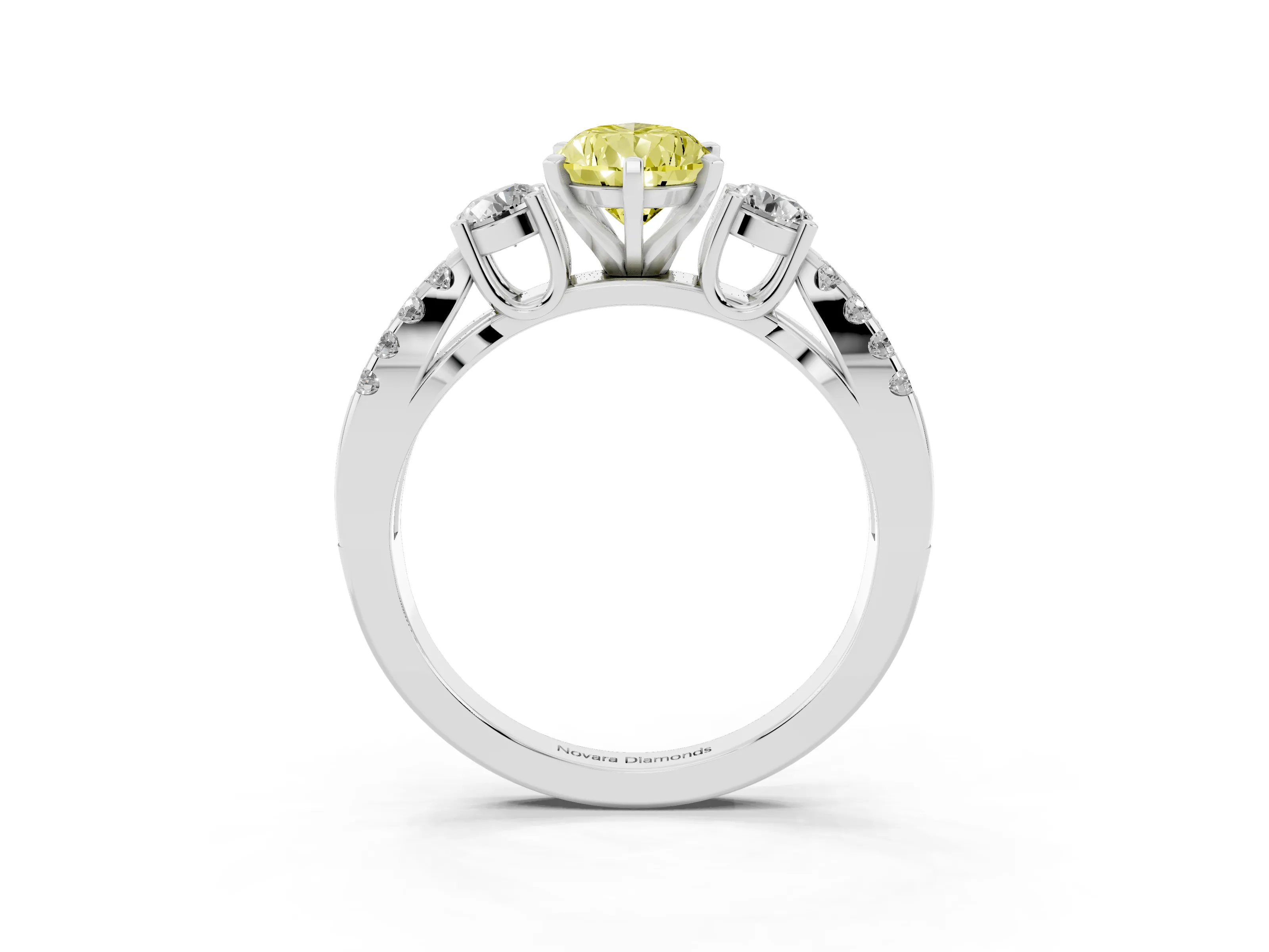 Fancy Yellow Pear Cut Diamond Three-Stone Ring Set in Silver with Pavé Split Shank and Prong Setting