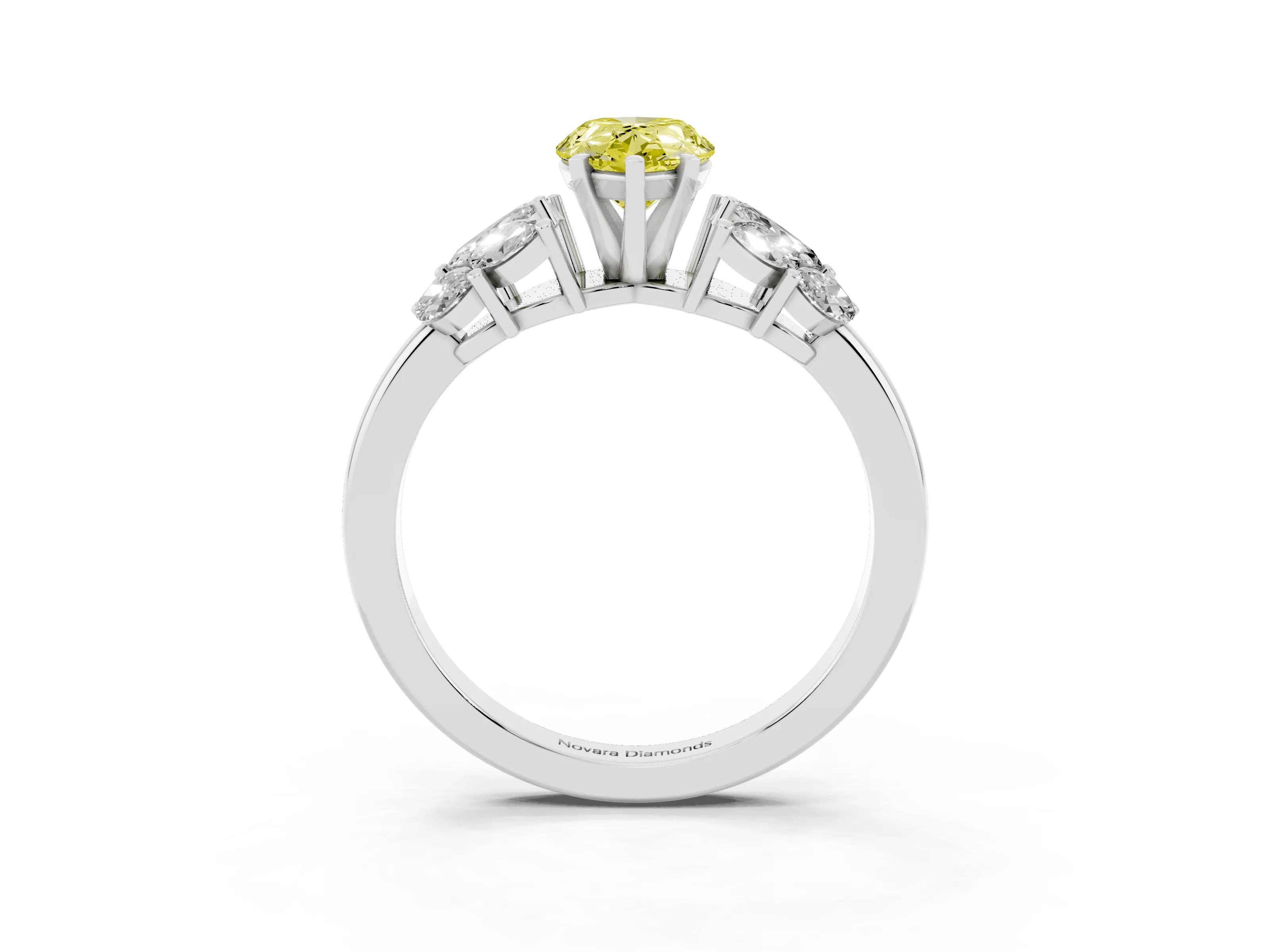 Fancy Yellow Pear Cut Diamond Cluster Leaf Design Ring Set in Silver with Prong Setting