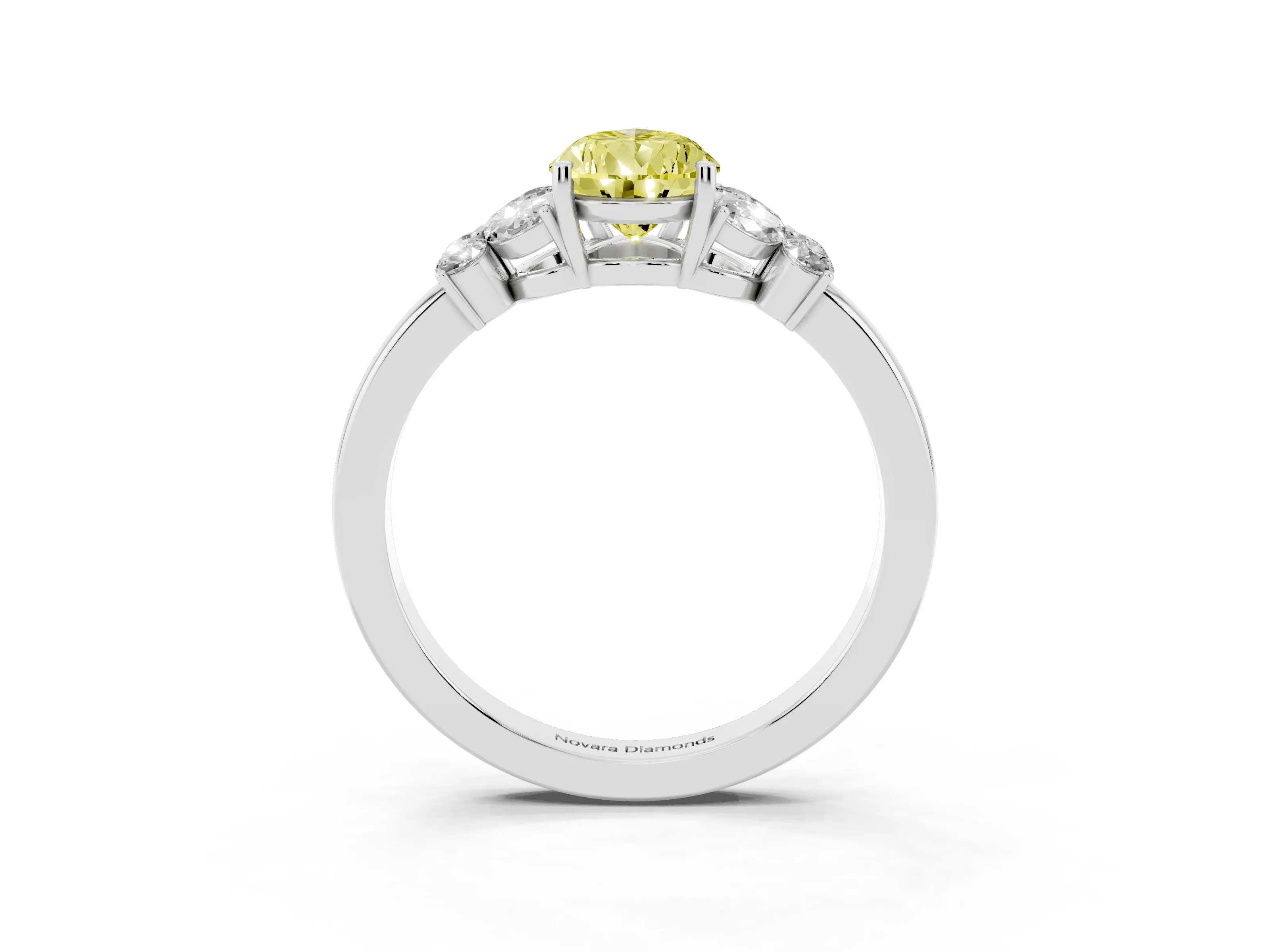 Fancy Yellow Pear Cut Diamond Solitaire Floral Ring Set in Silver with Marquise Petals and Prong Setting
