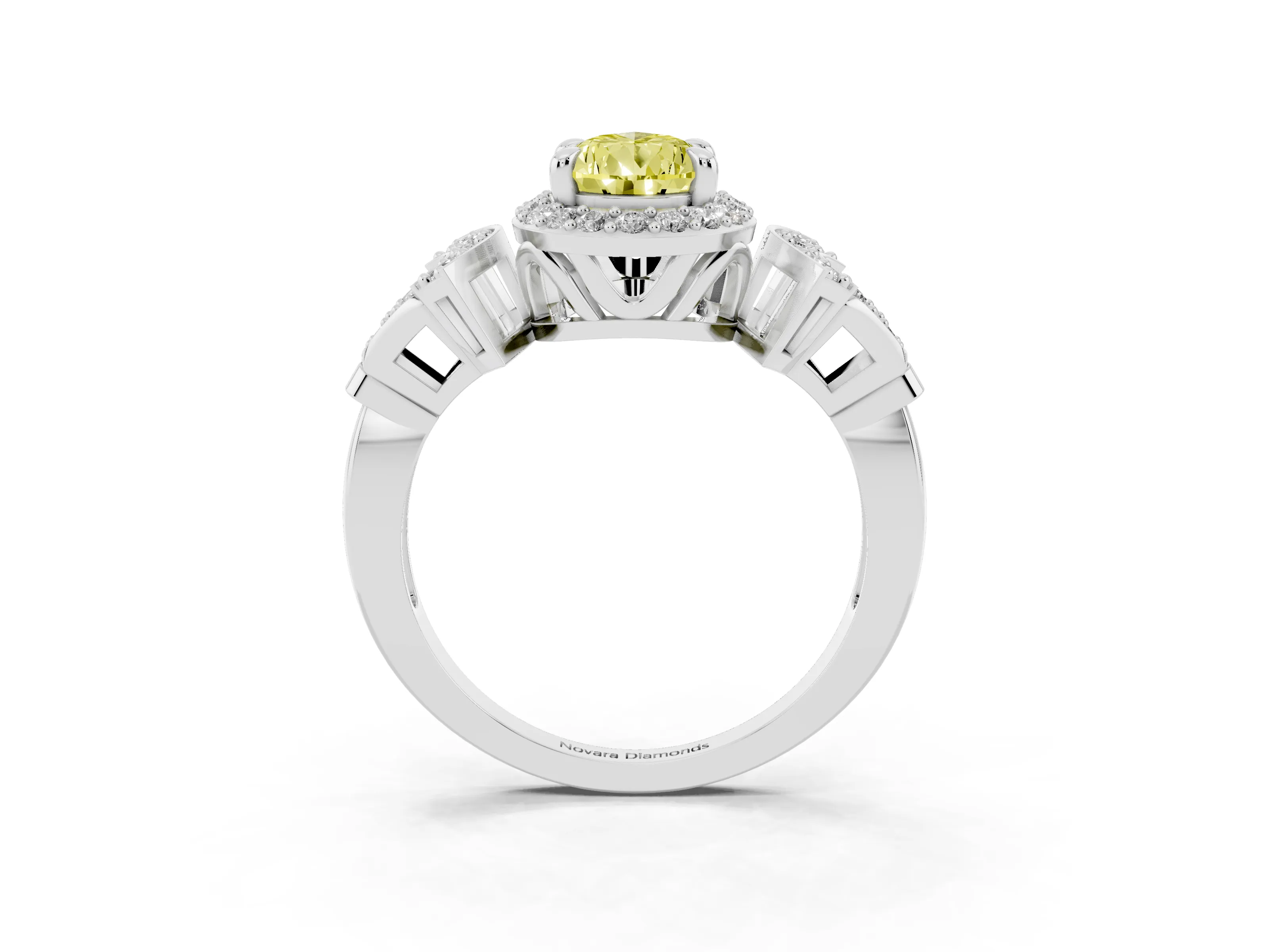 Fancy Yellow Pear Cut Diamond Halo Engagement Ring Set in Silver with Accent Stone Split Shank