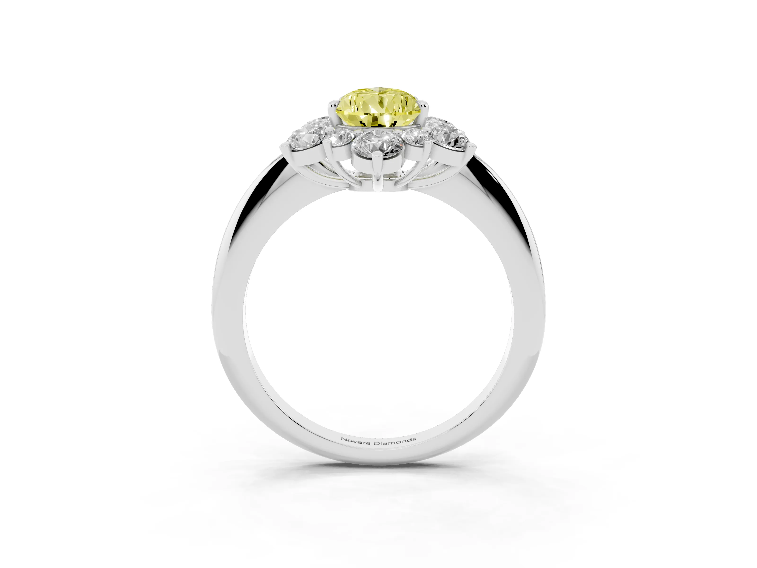 Fancy Yellow Pear Cut Diamond Cluster Halo Ring Set in Silver with Solitaire Band and Prong Setting
