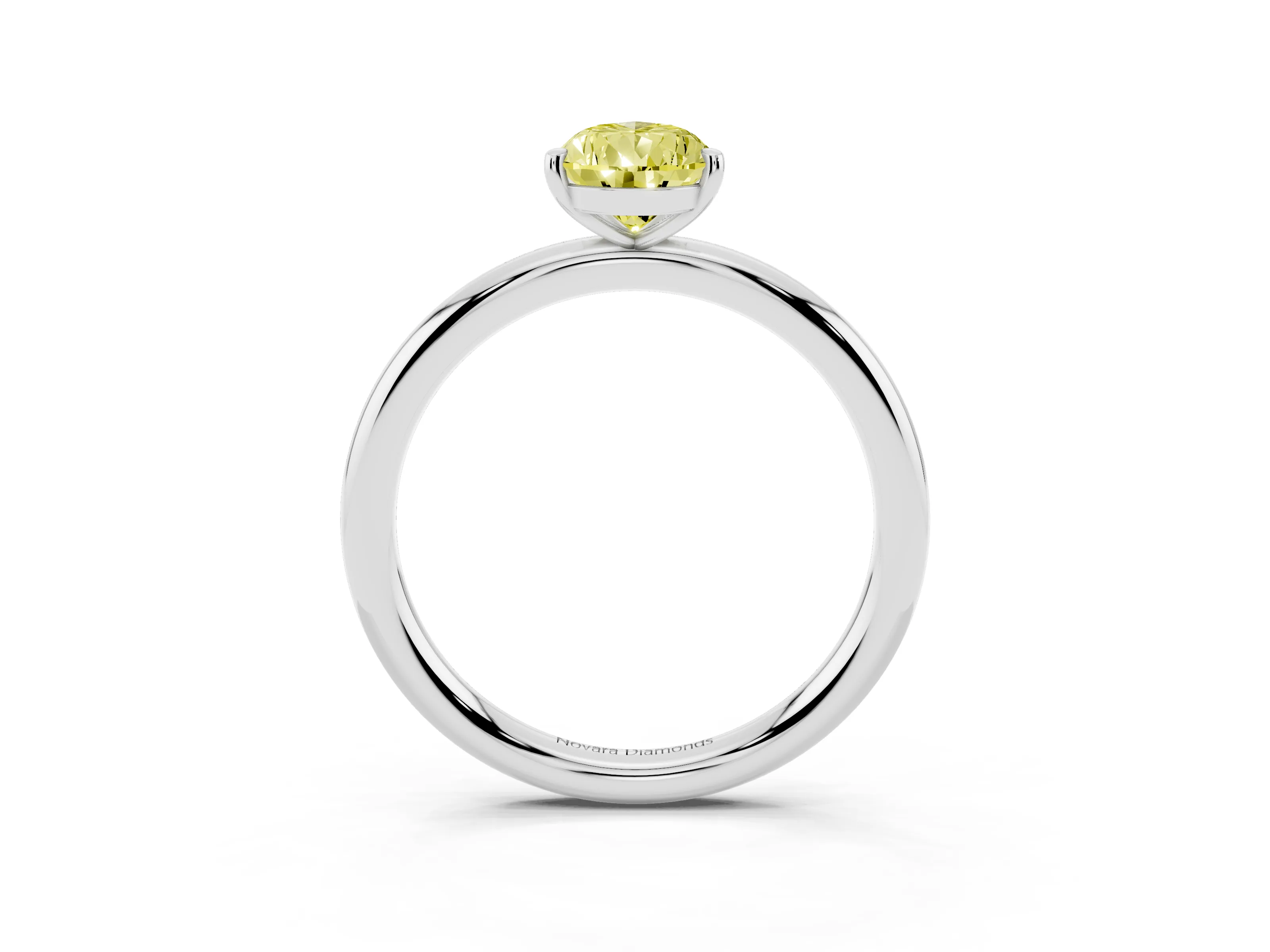Fancy Yellow Pear Cut Diamond Solitaire Ring Set in White gold with Prong Setting on a Polished Plain Band