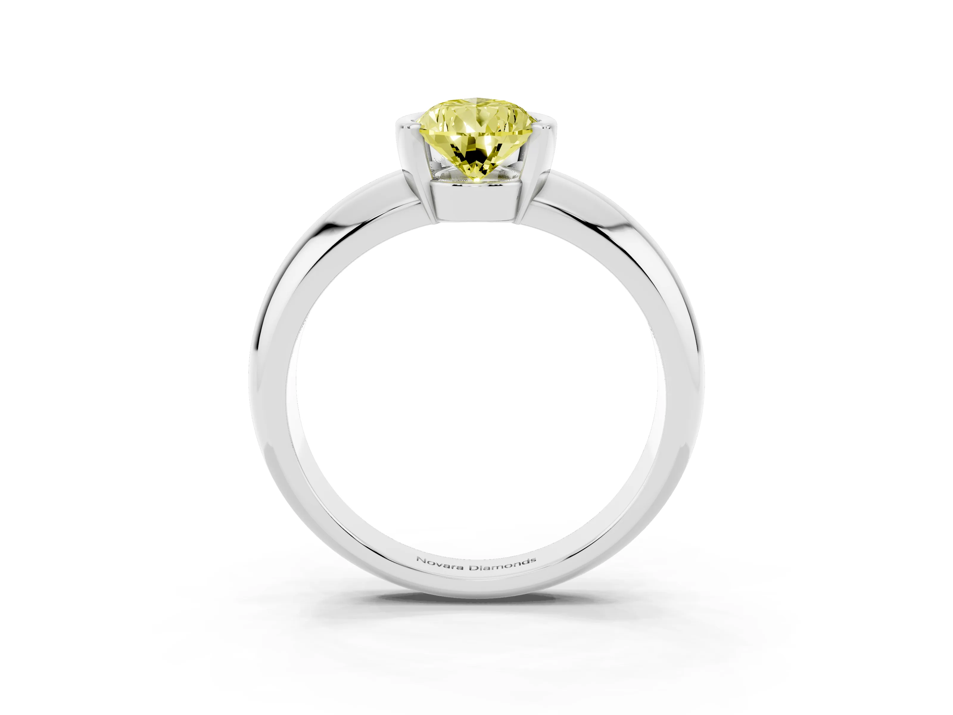 Fancy Yellow Pear Cut Diamond Solitaire Tension Set Ring Set in White gold with Wide Band
