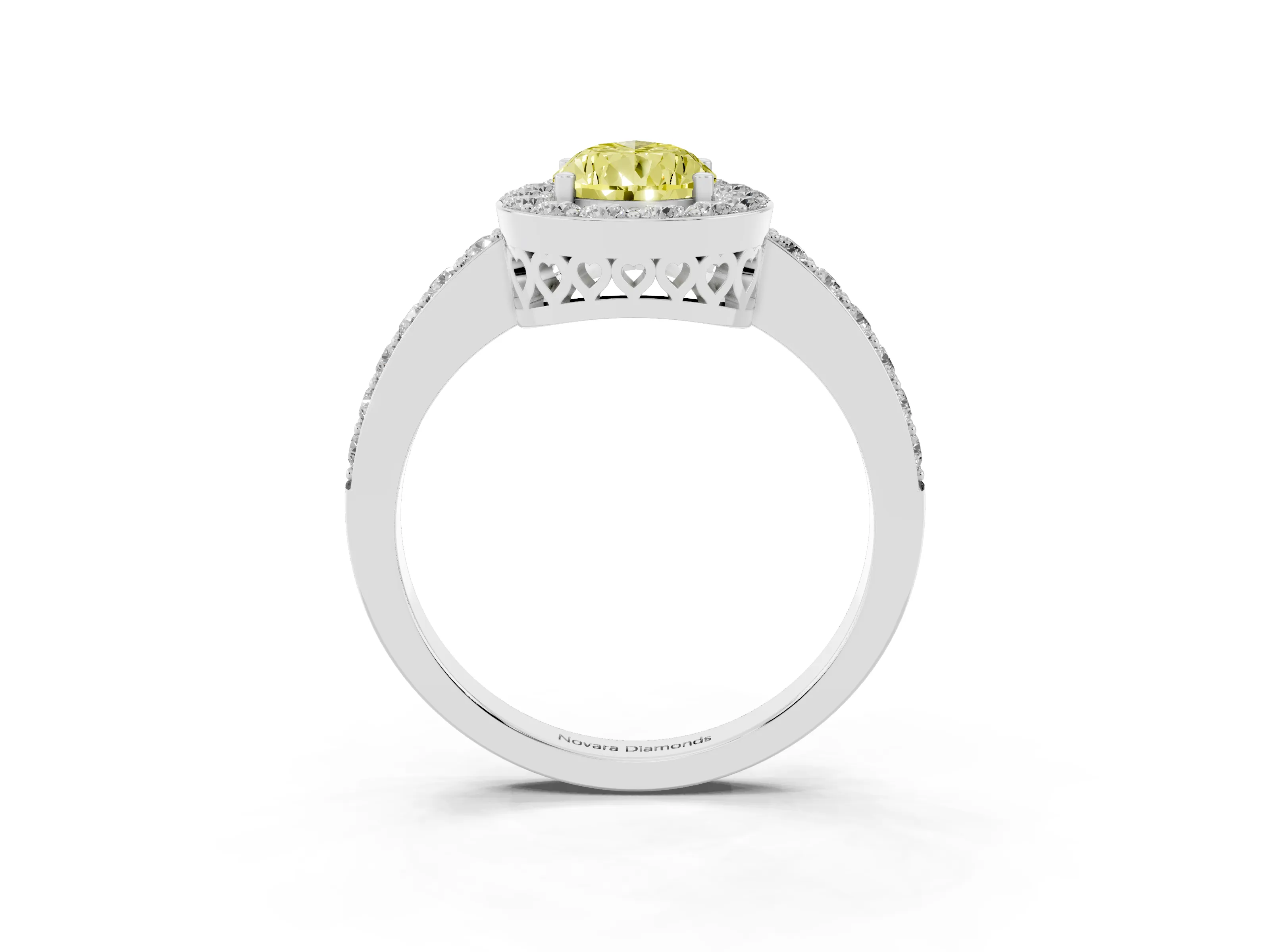 Fancy Yellow Pear Cut Diamond Halo Ring Set in Platinum with Pavé-Setting Band and Open Prong Center