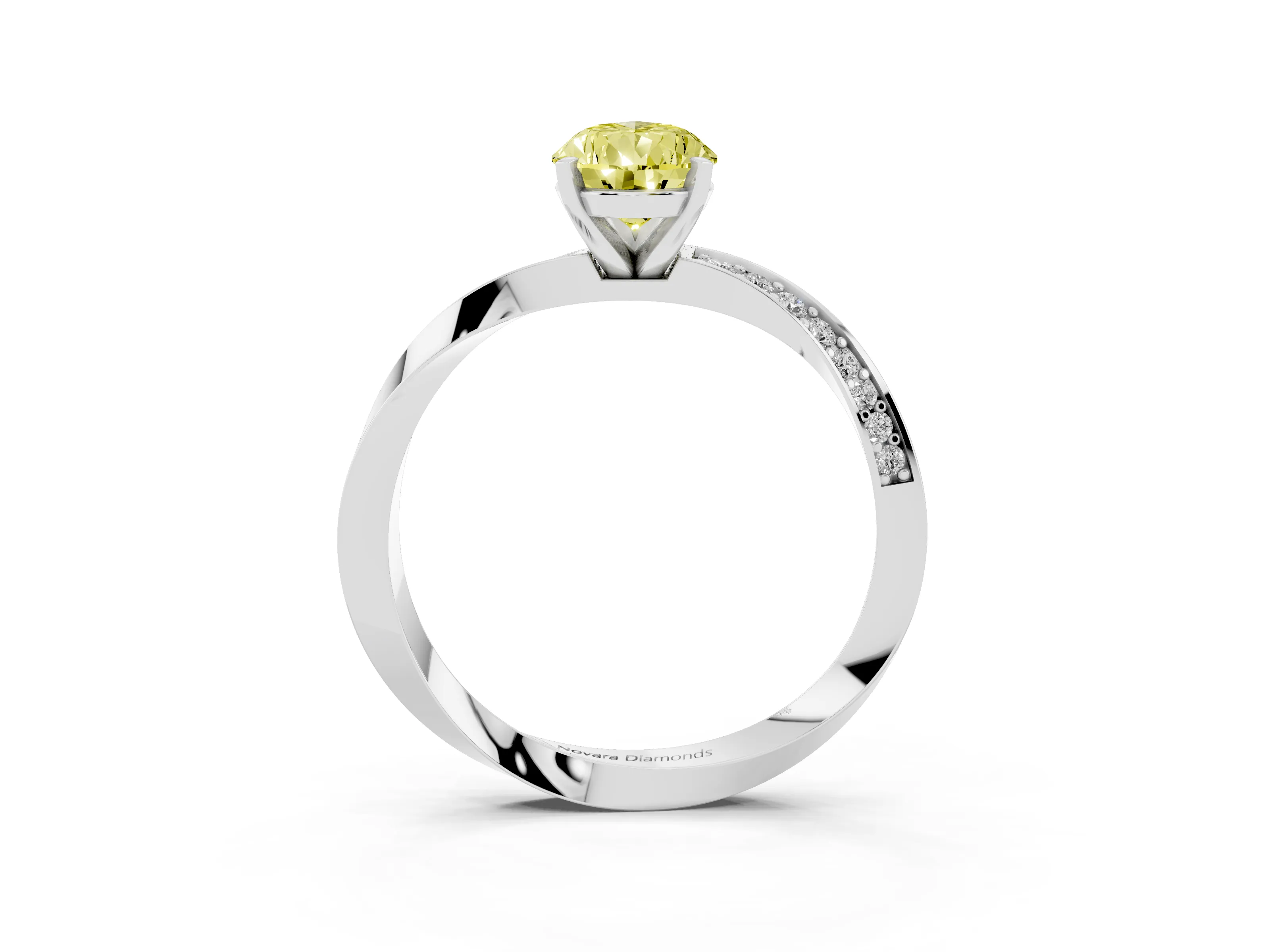 Fancy Yellow Pear Cut Diamond Engagement Ring Set in Silver with Side Stone Accents and Prong Setting
