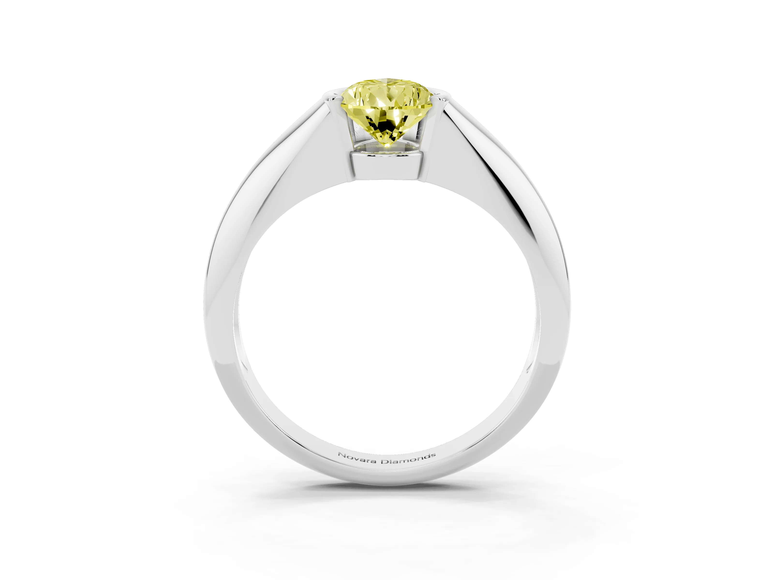 Fancy Yellow Pear Cut Diamond Solitaire Tension Set Ring Set in Silver
