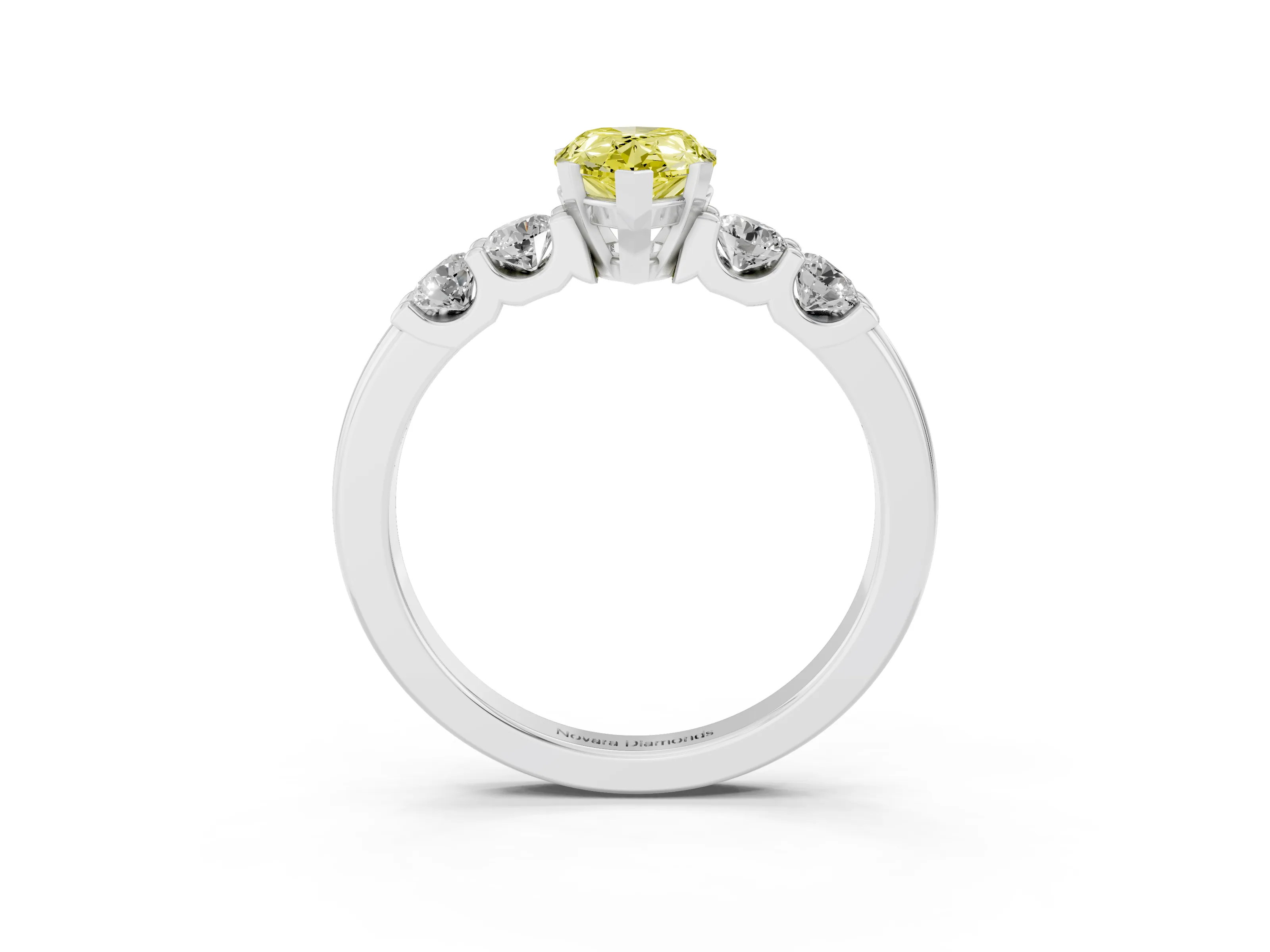 Fancy Yellow Pear Cut Diamond Five-Stone Prong Set Engagement Ring Set in Platinum with Channel Band