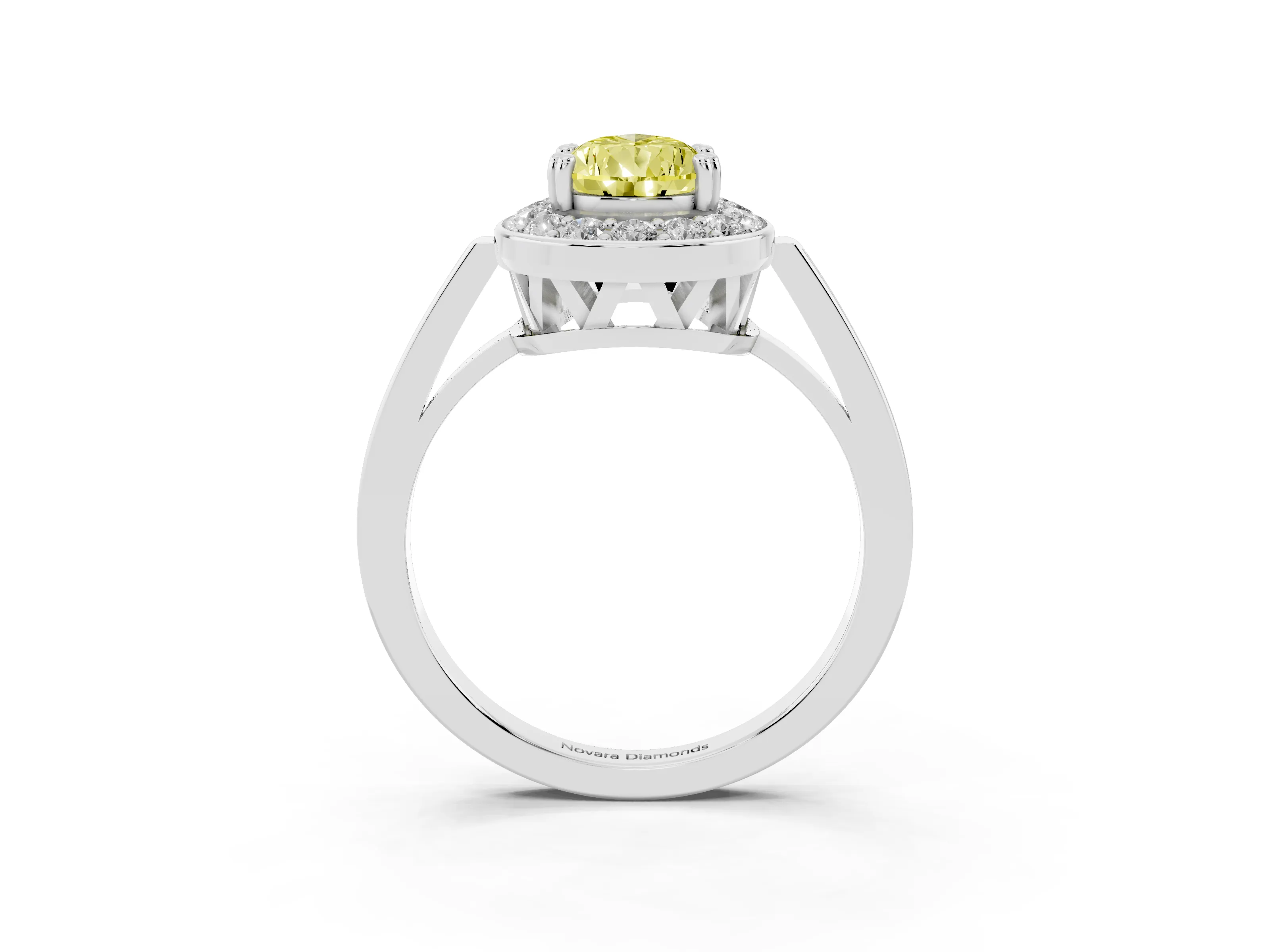 Fancy Yellow Pear Cut Diamond Halo Ring Set in Silver with Accent-Lined Split Shank and Prong Setting