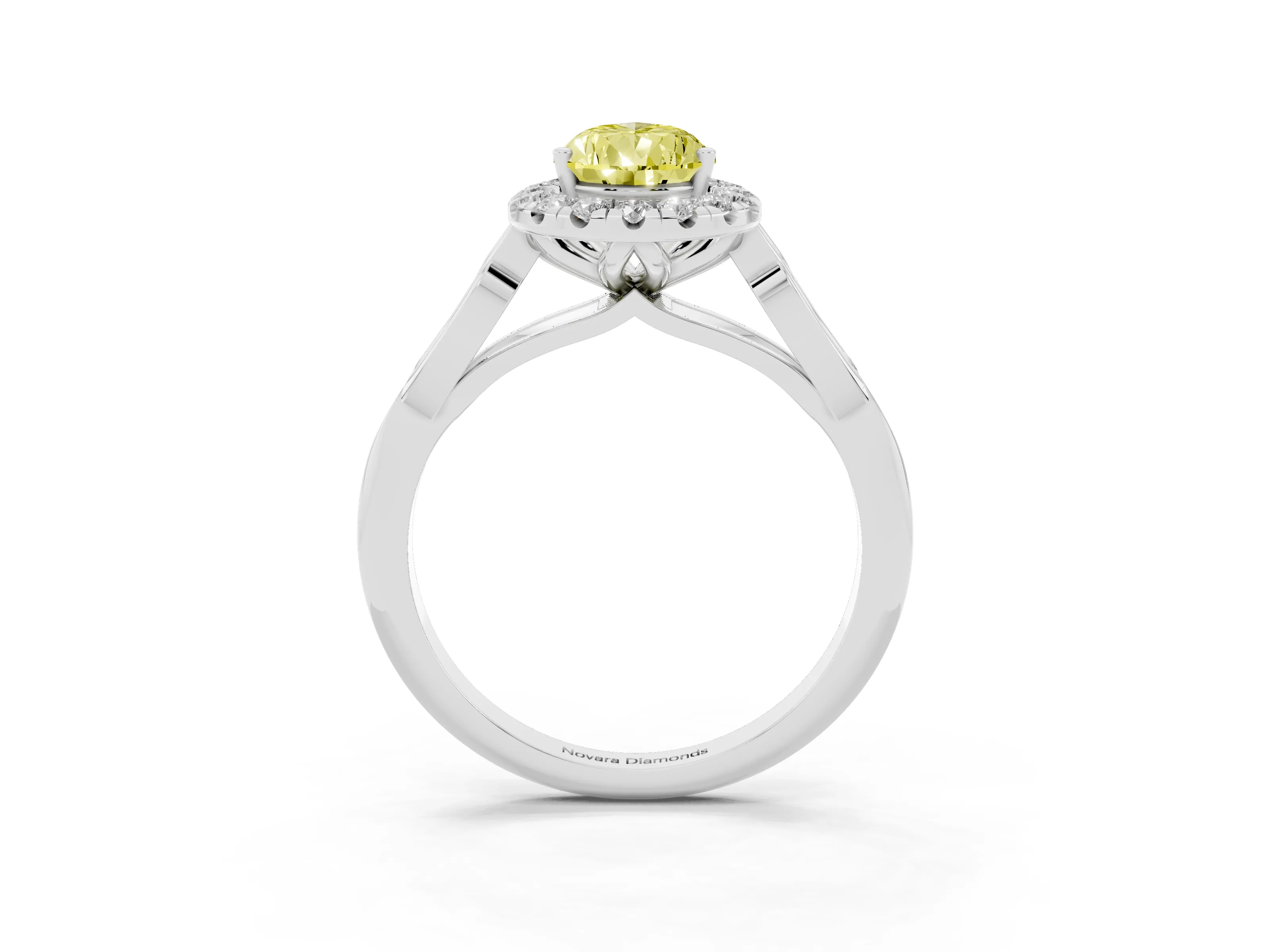 Fancy Yellow Pear Cut Diamond Halo Engagement Ring Set in Platinum with Filigree Band and Prong-Set Center