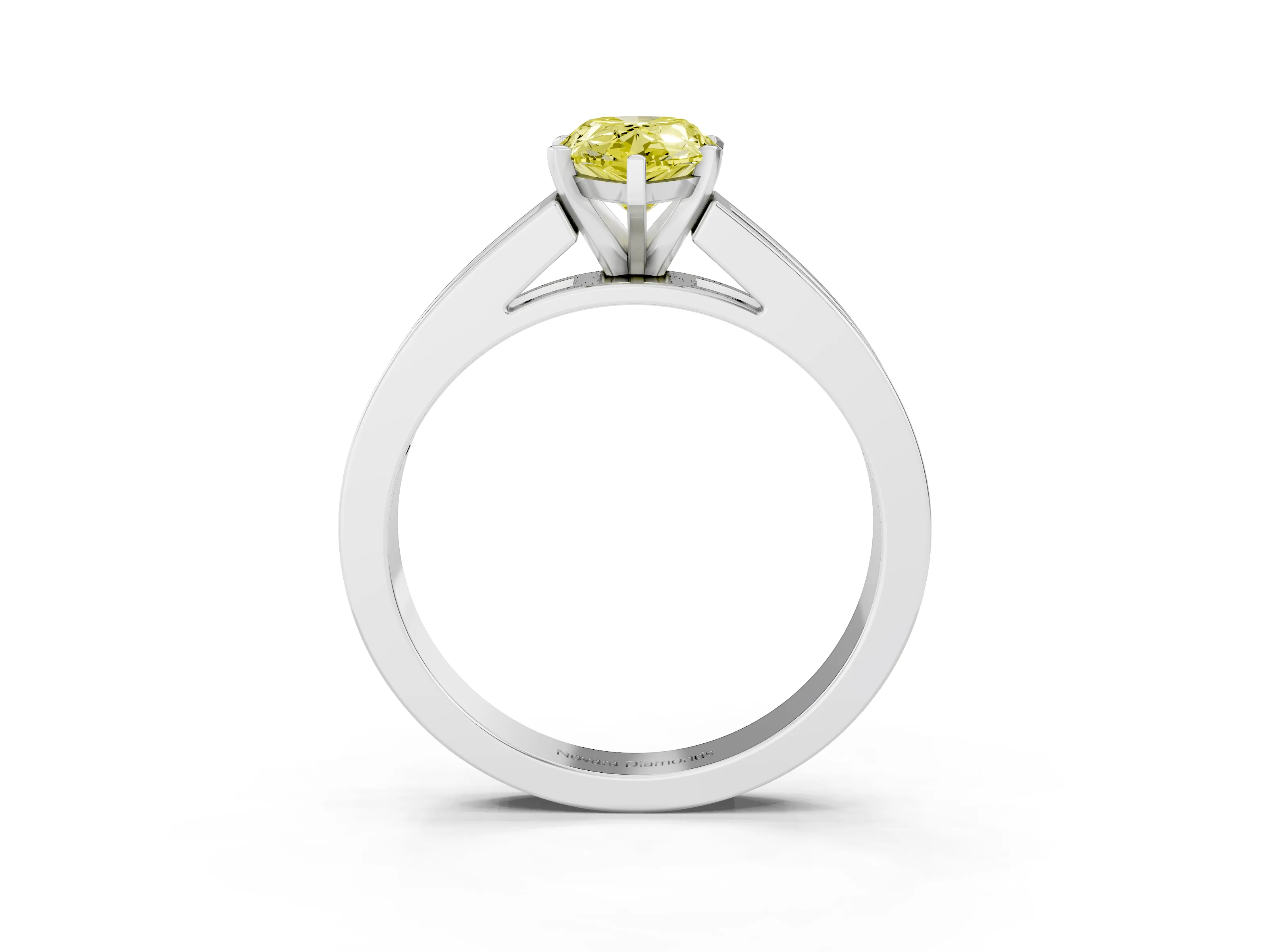 Fancy Yellow Pear Cut Diamond Solitaire Ring Set in White gold with Channel-Set Band and Prong Setting