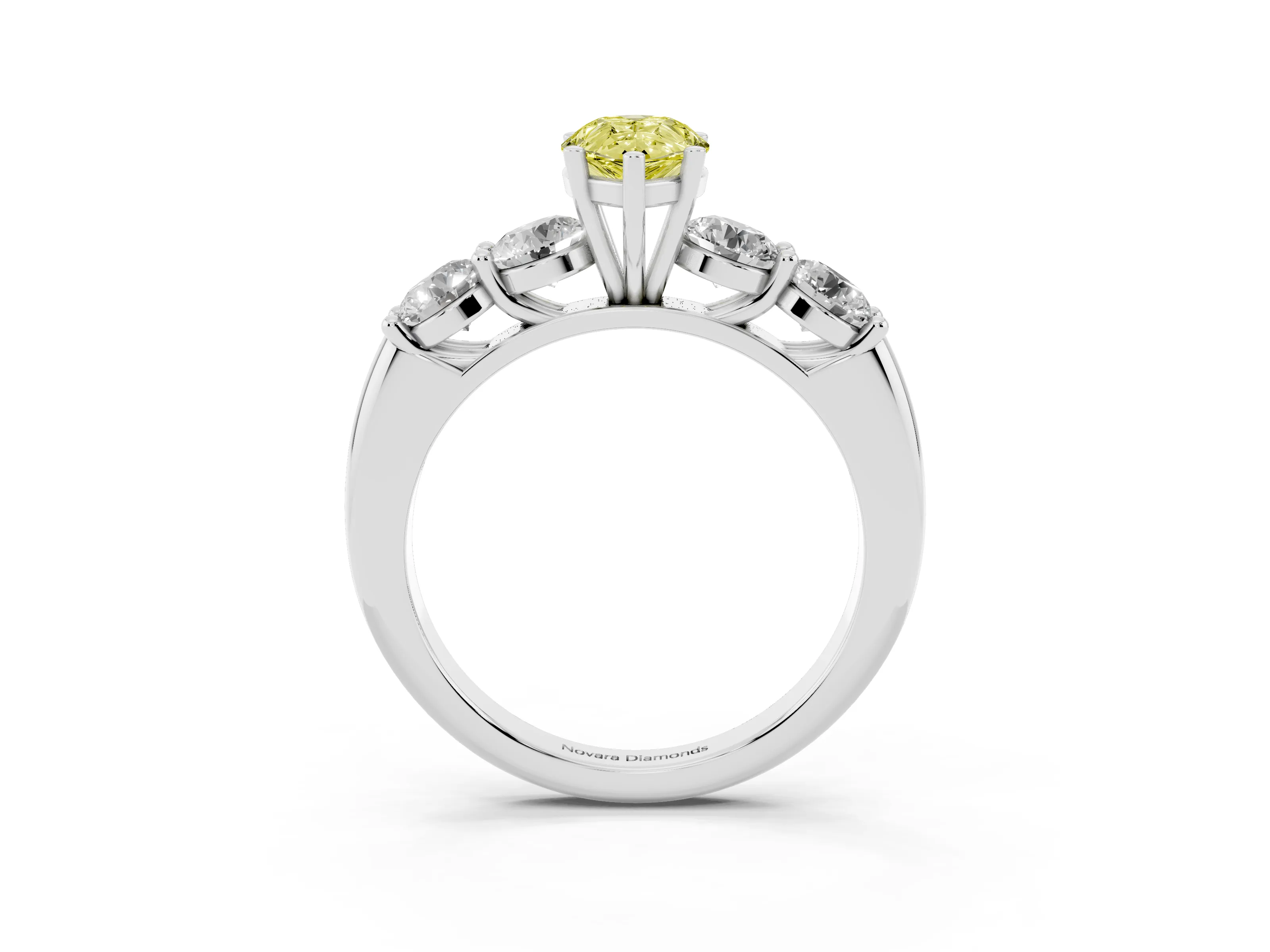 Fancy Yellow Pear Cut Diamond Five-Stone Prong Set Ring Set in White gold with Classic Band