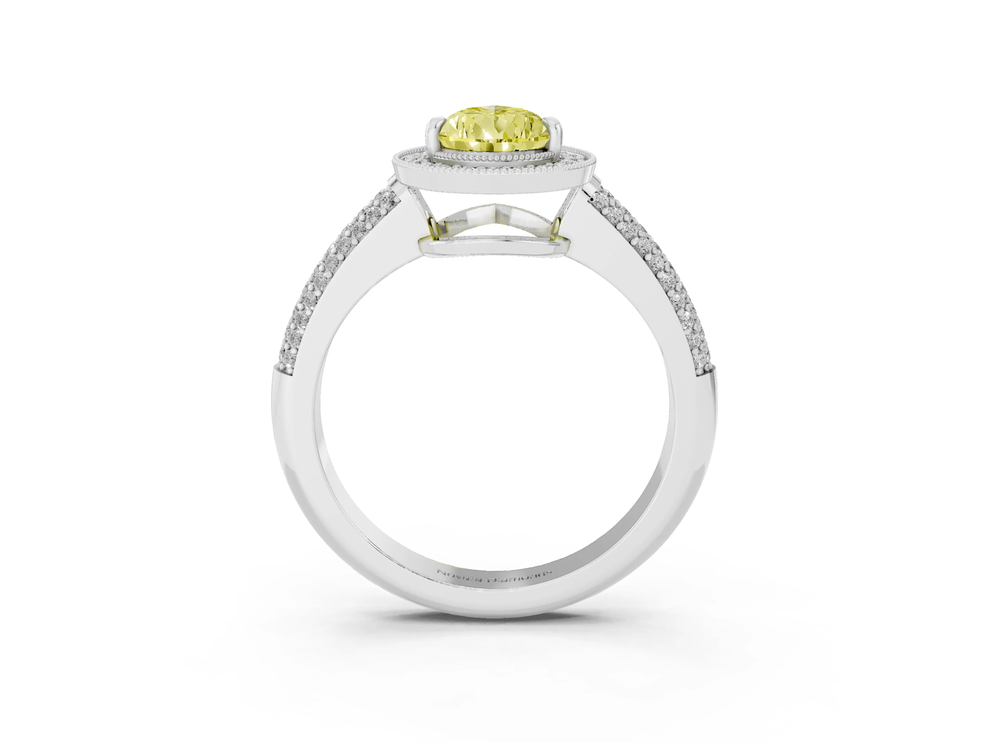 Fancy Yellow Pear Cut Diamond Halo Pavé Band Set in Platinum with Prong Setting