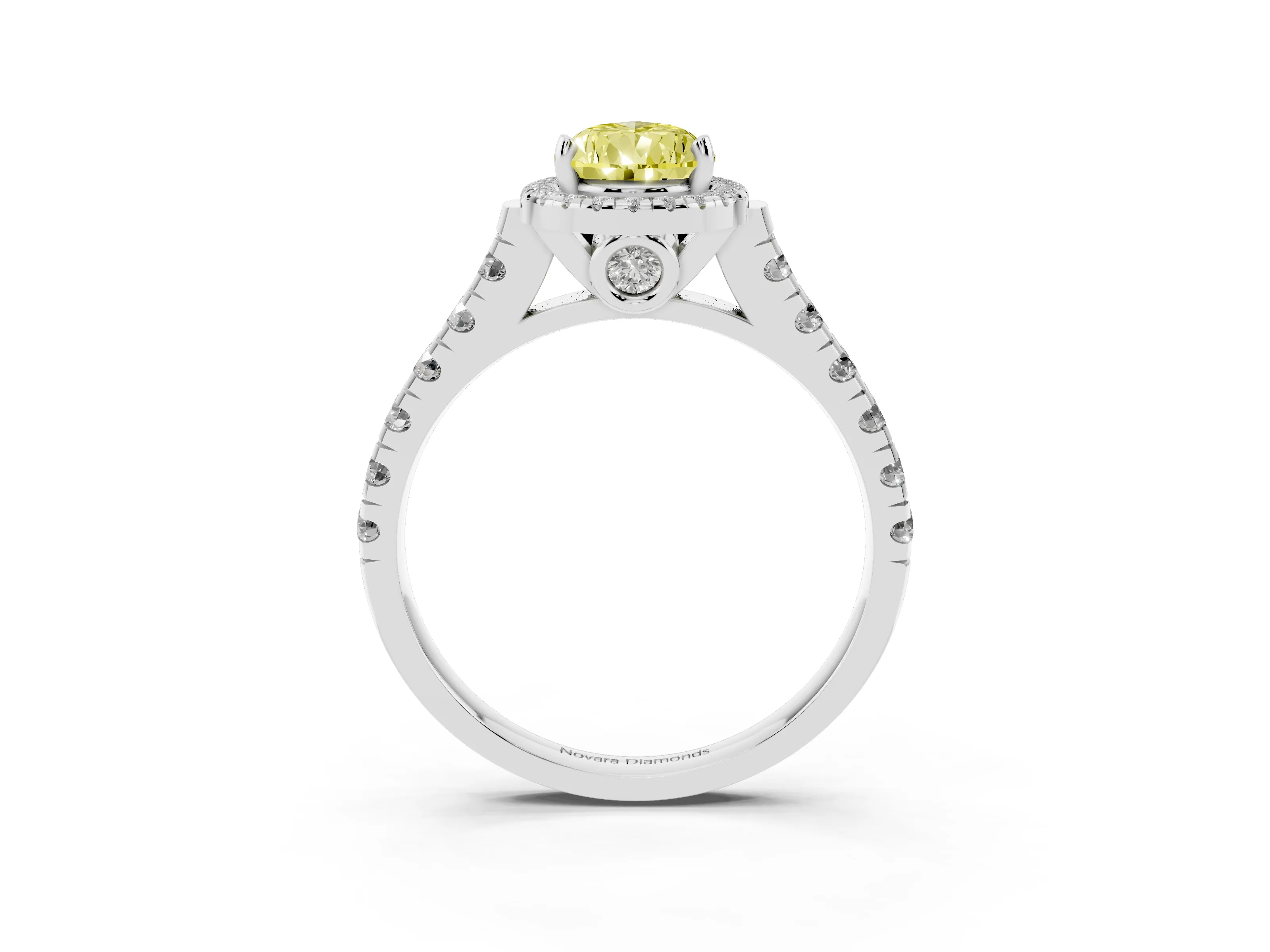 Fancy Yellow Pear Cut Diamond Halo Engagement Ring Set in Platinum with Pavé Band and Prong-Set Center