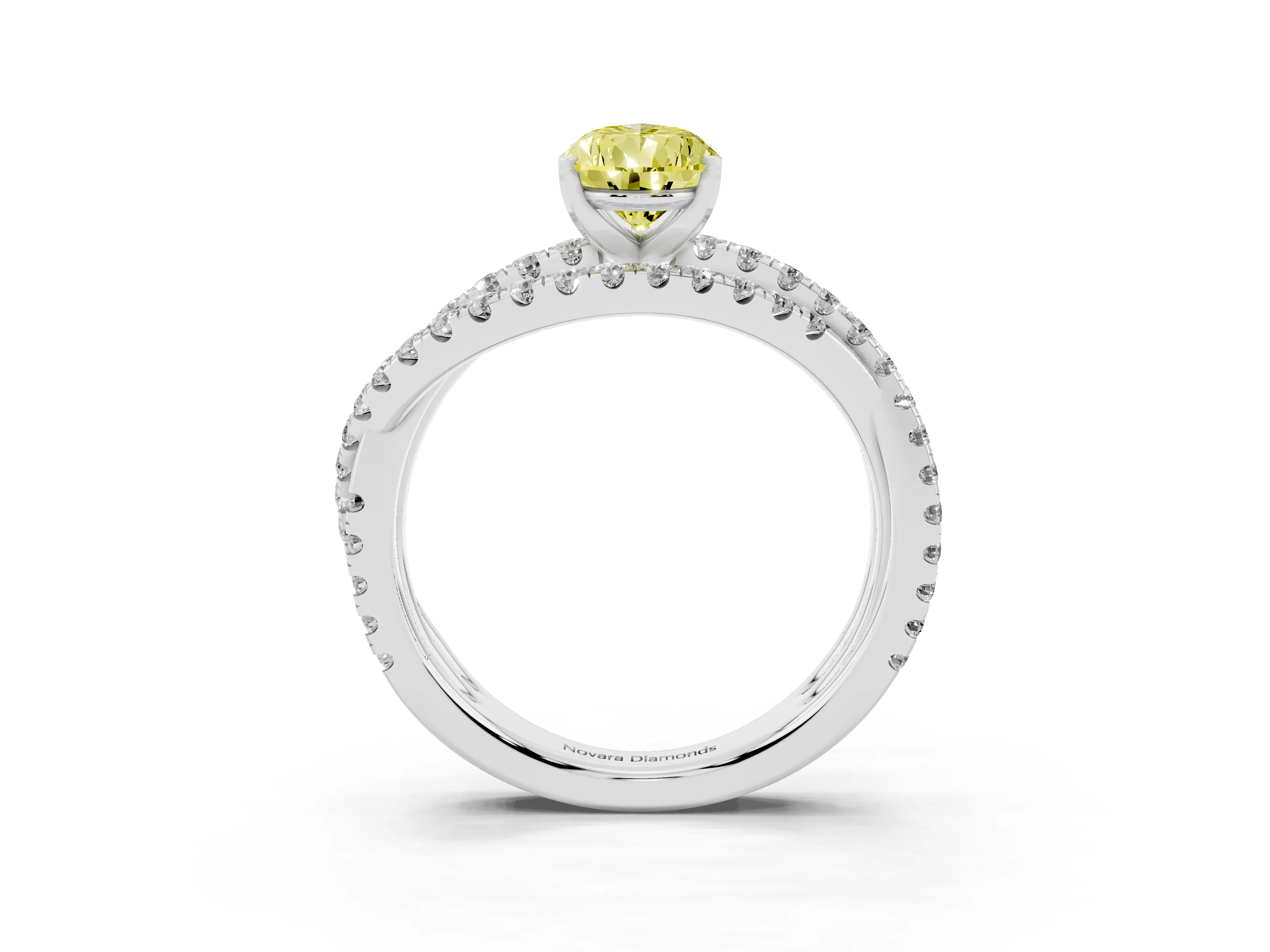 Fancy Yellow Pear Cut Diamond Solitaire Twist Band Ring Set in Platinum with Pavé Setting and Prong Head