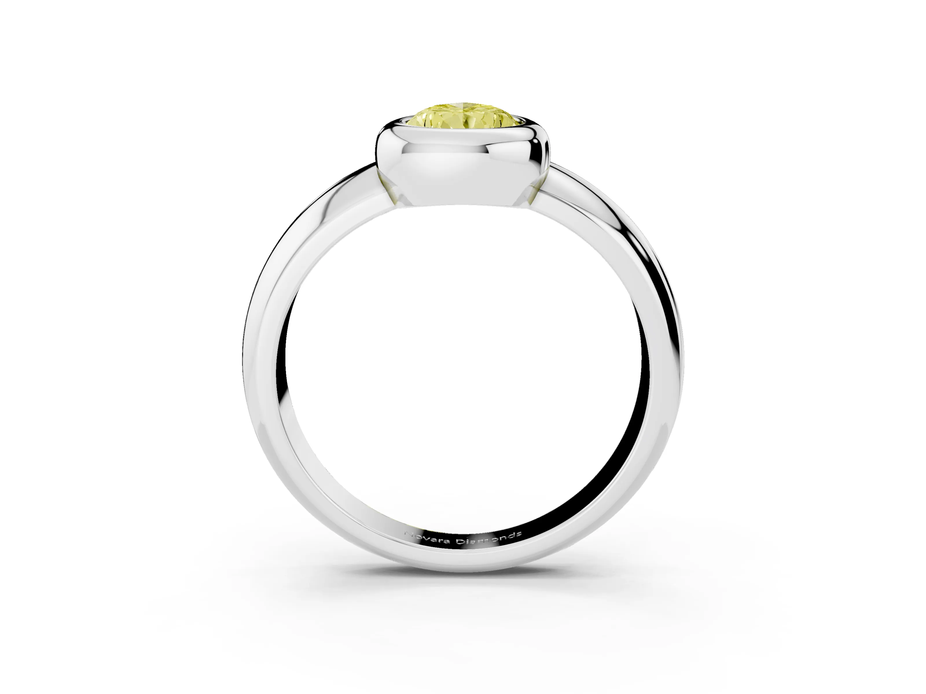 Fancy Yellow Bezel Set Pear Cut Diamond Solitaire Ring Set in Platinum with Wide Band