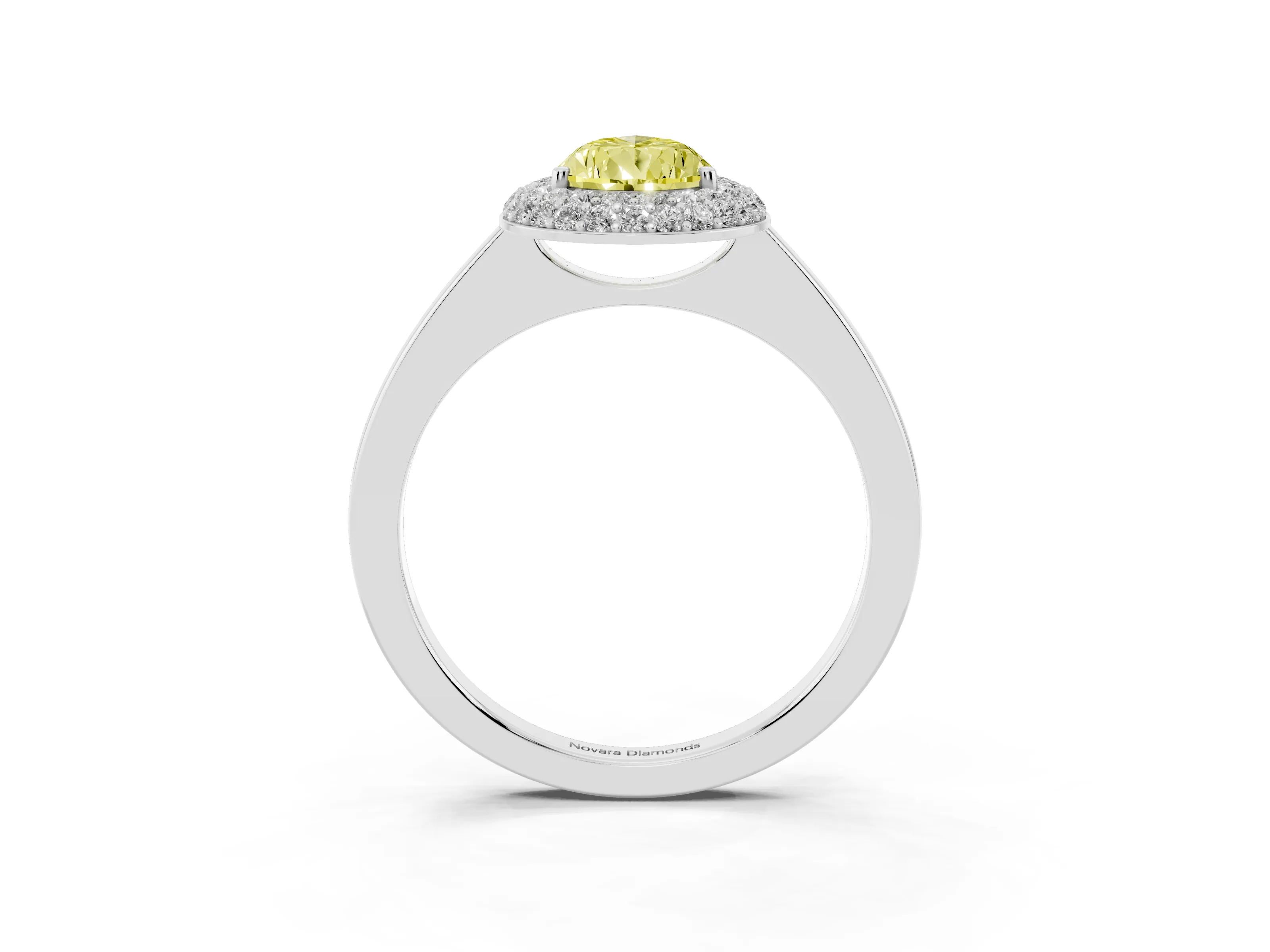 Fancy Yellow Pear Cut Diamond Halo Engagement Ring Set in Silver with Solitaire Band and Prong Setting
