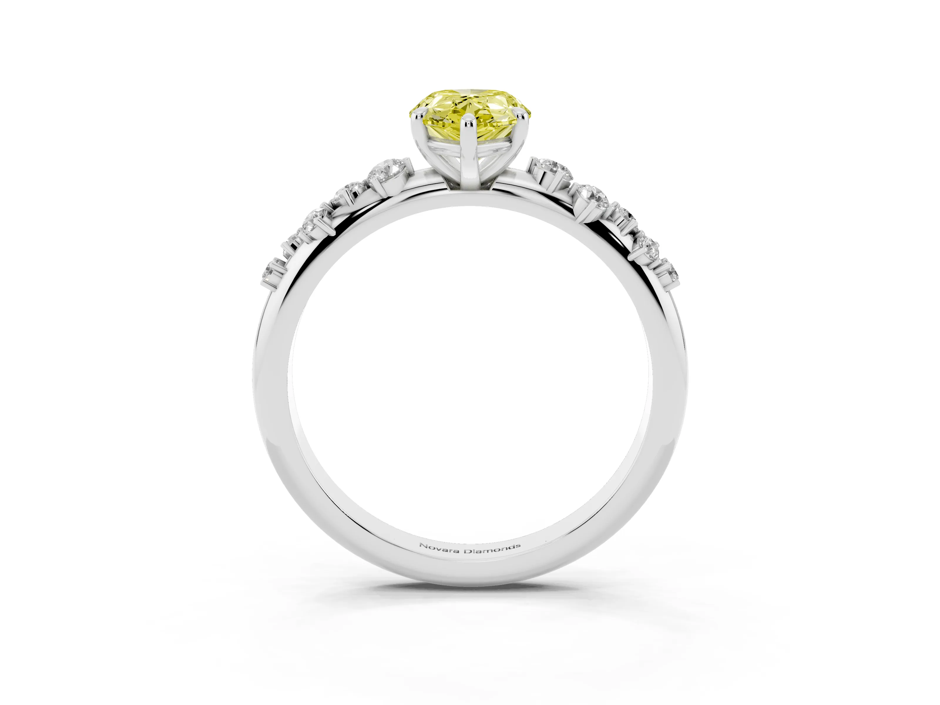 Fancy Yellow Pear Cut Diamond Cluster Solitaire Ring Set in Platinum with Prong Setting
