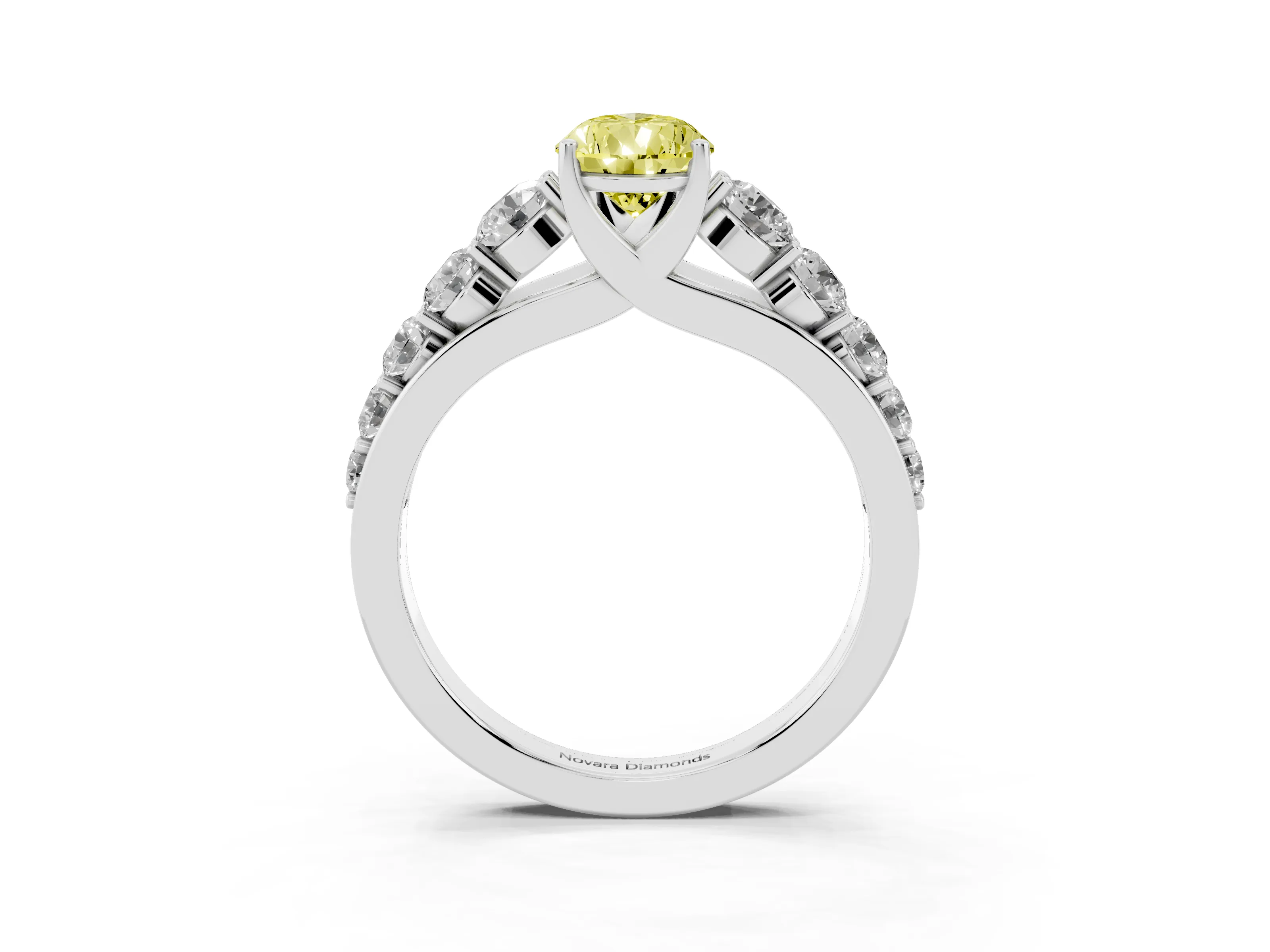 Fancy Yellow Pear Cut Diamond Solitaire Ring Set in Silver with Pavé-Set Band and Prong Setting