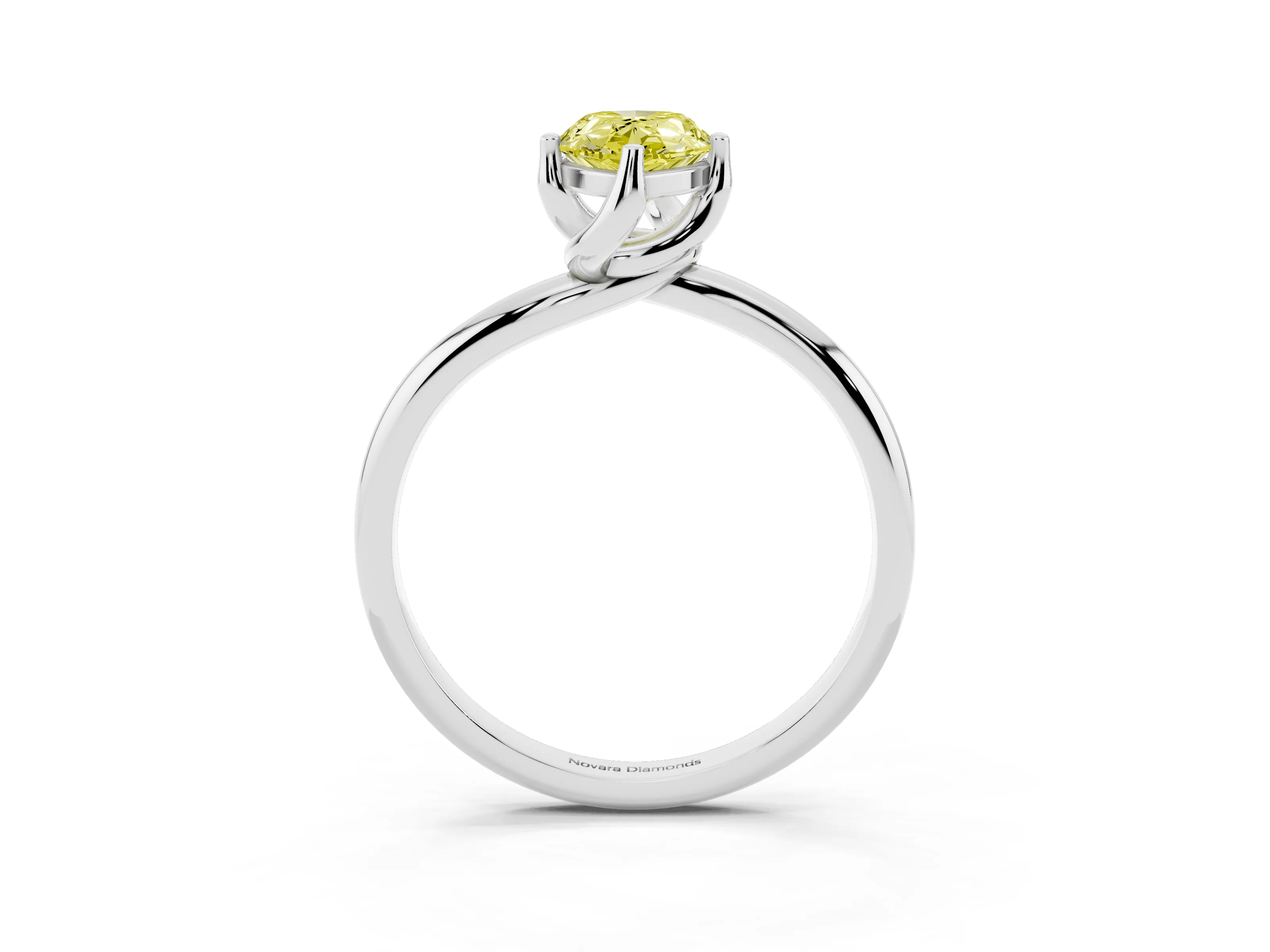 Fancy Yellow Pear Cut Diamond Solitaire Engagement Ring Set in Platinum with Classic Plain Band