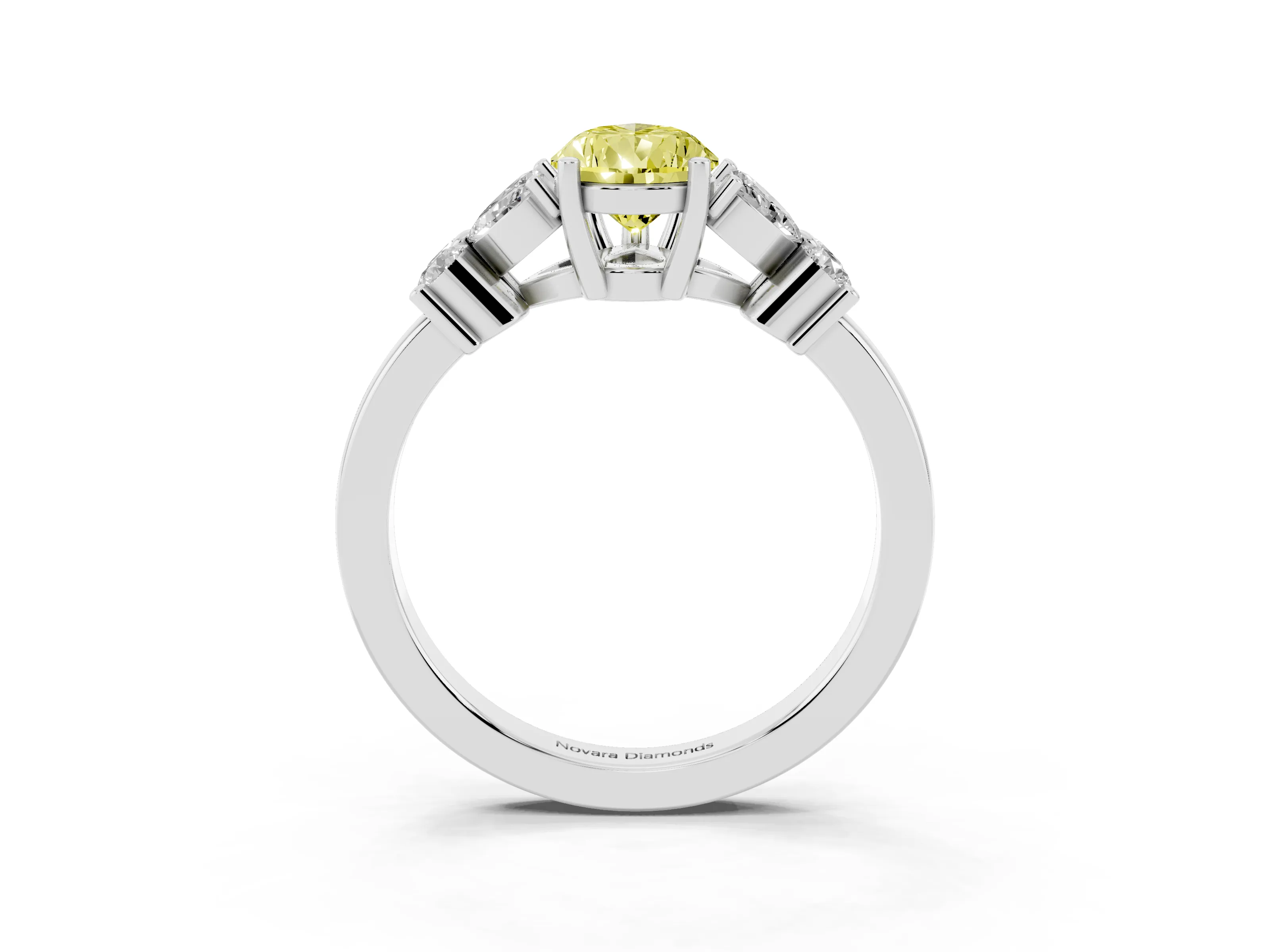 Fancy Yellow Pear Cut Diamond Floral Cluster Ring Set in White gold with Marquise Petals and Prong Setting