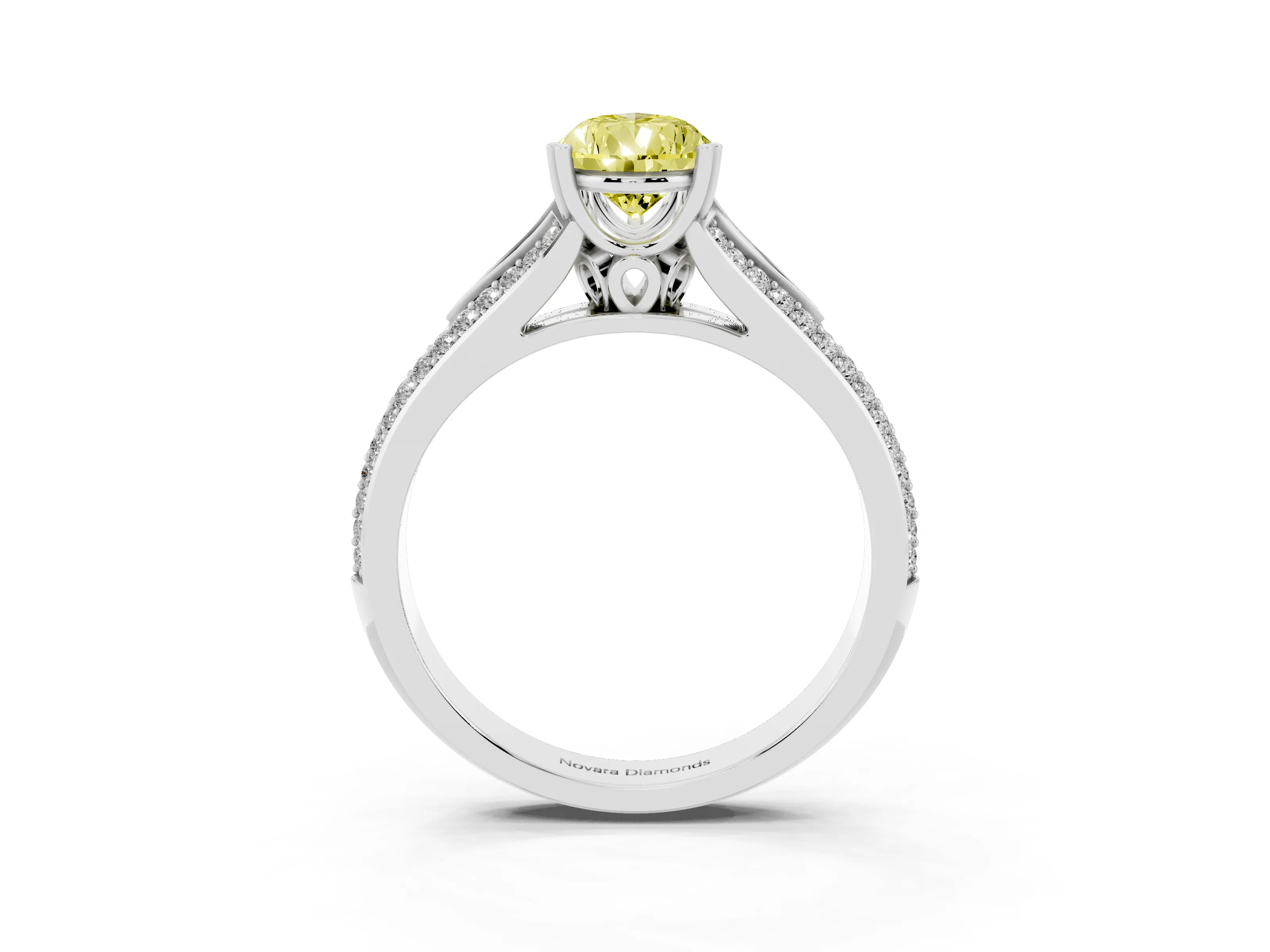 Fancy Yellow Pear Cut Diamond Split Shank Pavé Engagement Ring Set in Silver with Prong-Set Center Stone