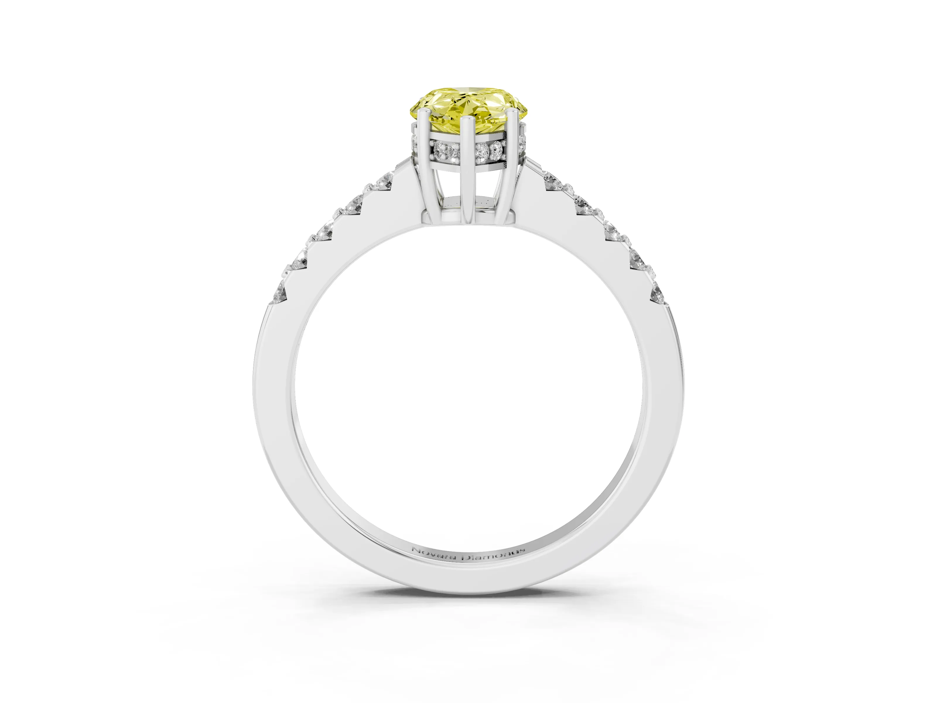 Fancy Yellow Pear Cut Diamond Solitaire Engagement Ring Set in Silver with Pavé Band and Prong Setting