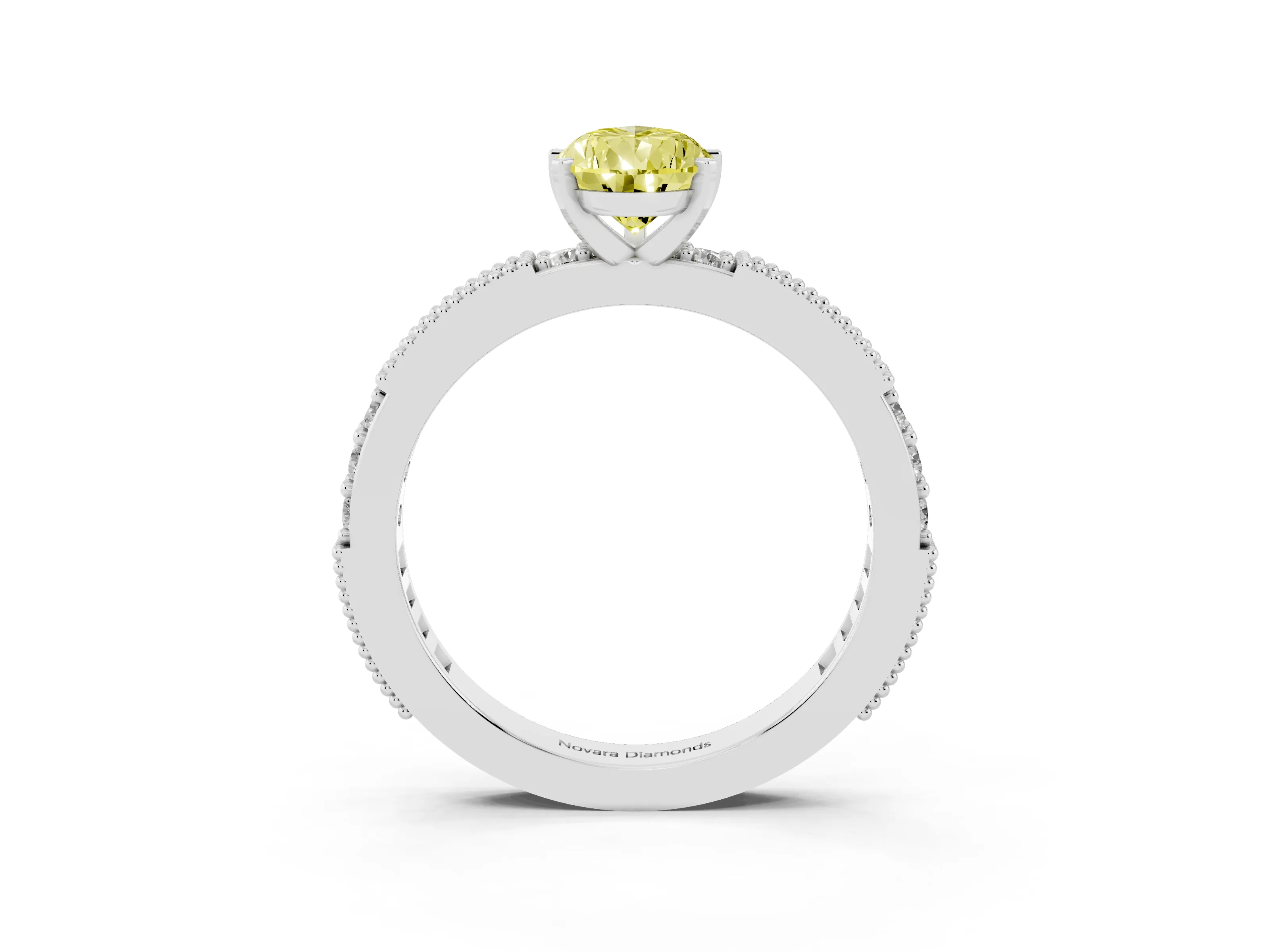 Fancy Yellow Pear Cut Diamond Solitaire Ring Set in Silver with Slim Pavé Band and Prong Setting