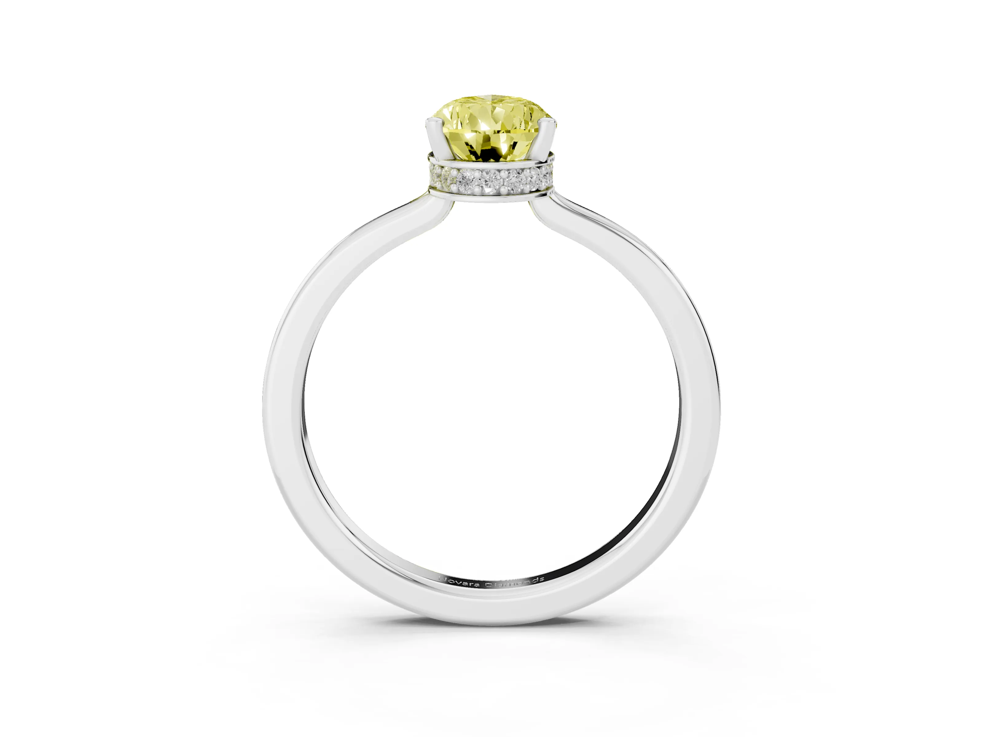 Fancy Yellow Pear Cut Diamond Solitaire Engagement Ring Set in White gold with Prong Setting on a Plain Band