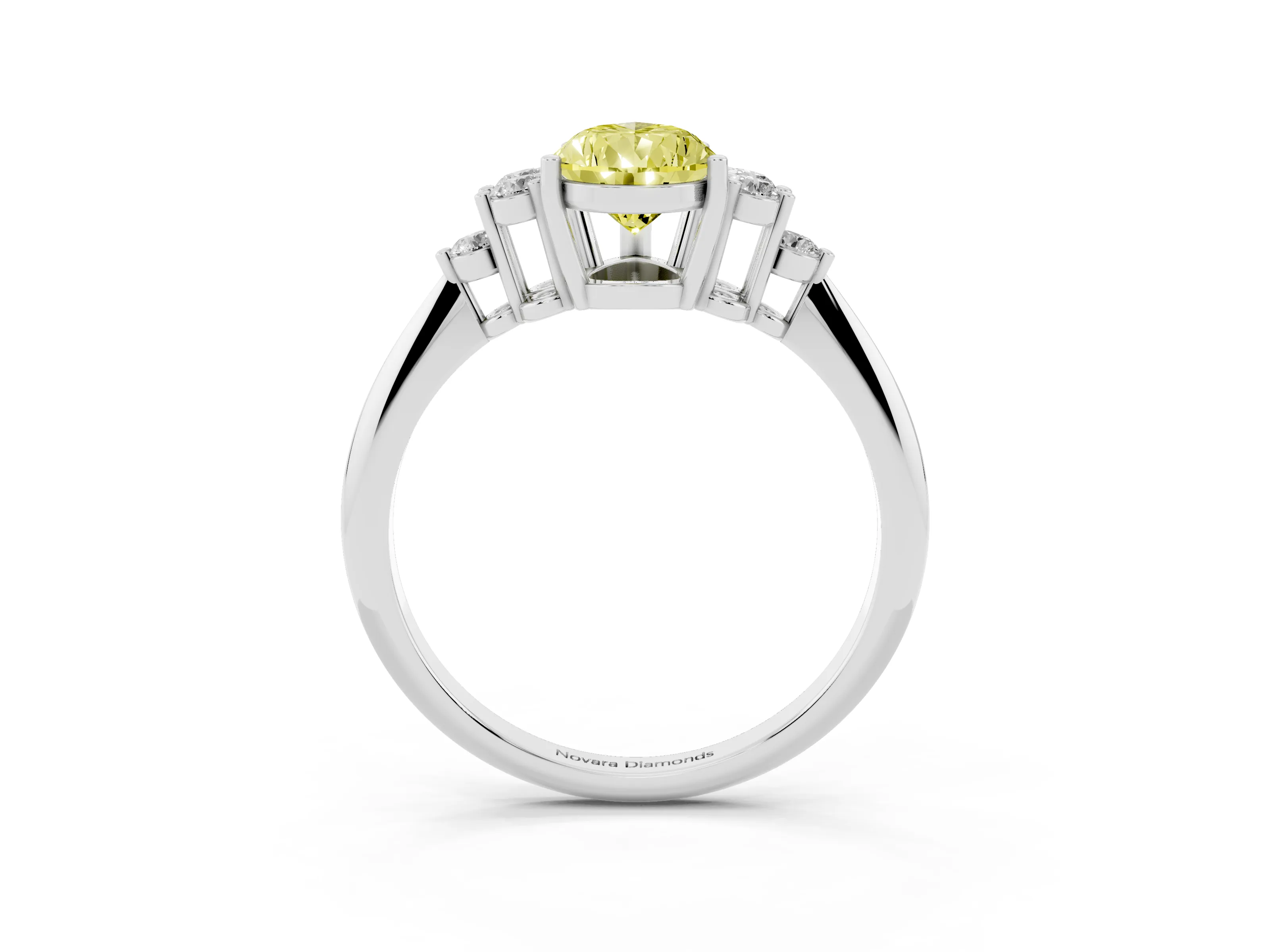 Fancy Yellow Pear Cut Diamond Cluster Ring Set in Platinum with Plain Band and Prong Setting