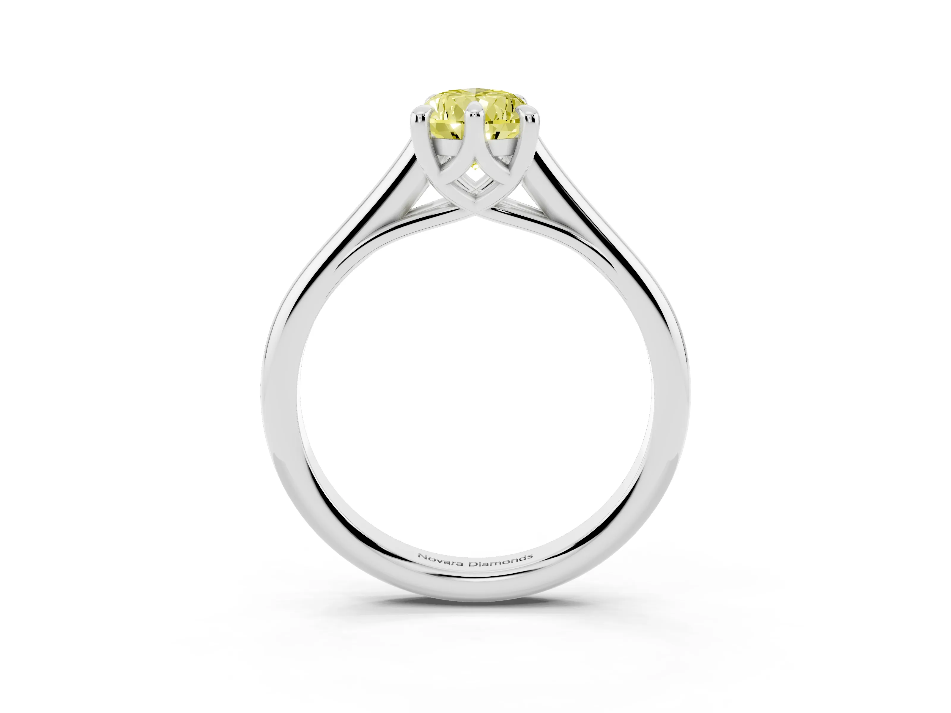 Fancy Yellow Pear Cut Diamond Solitaire Engagement Ring Set in Platinum with Prong Setting and Plain Classic Band