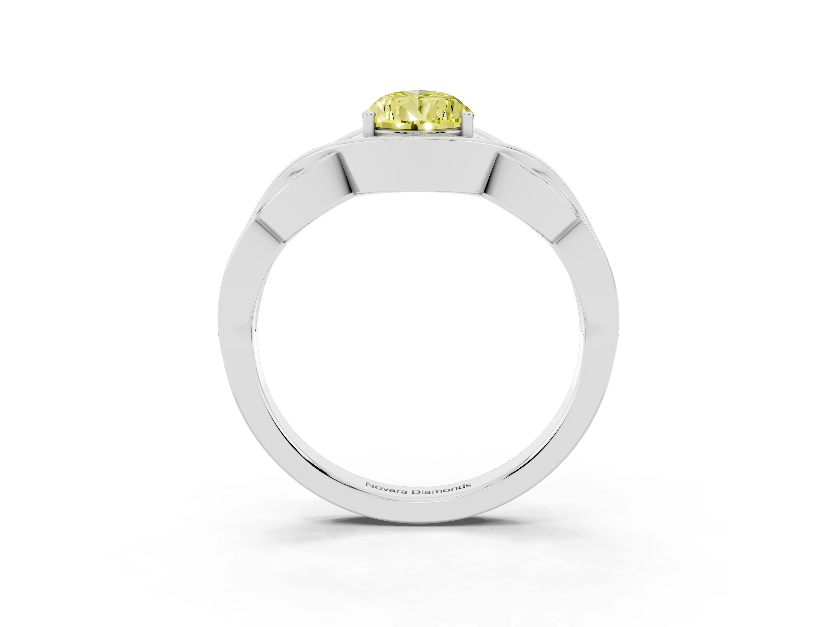 Fancy Yellow Pear Cut Diamond Solitaire Ring Set in Platinum with Intertwined Band