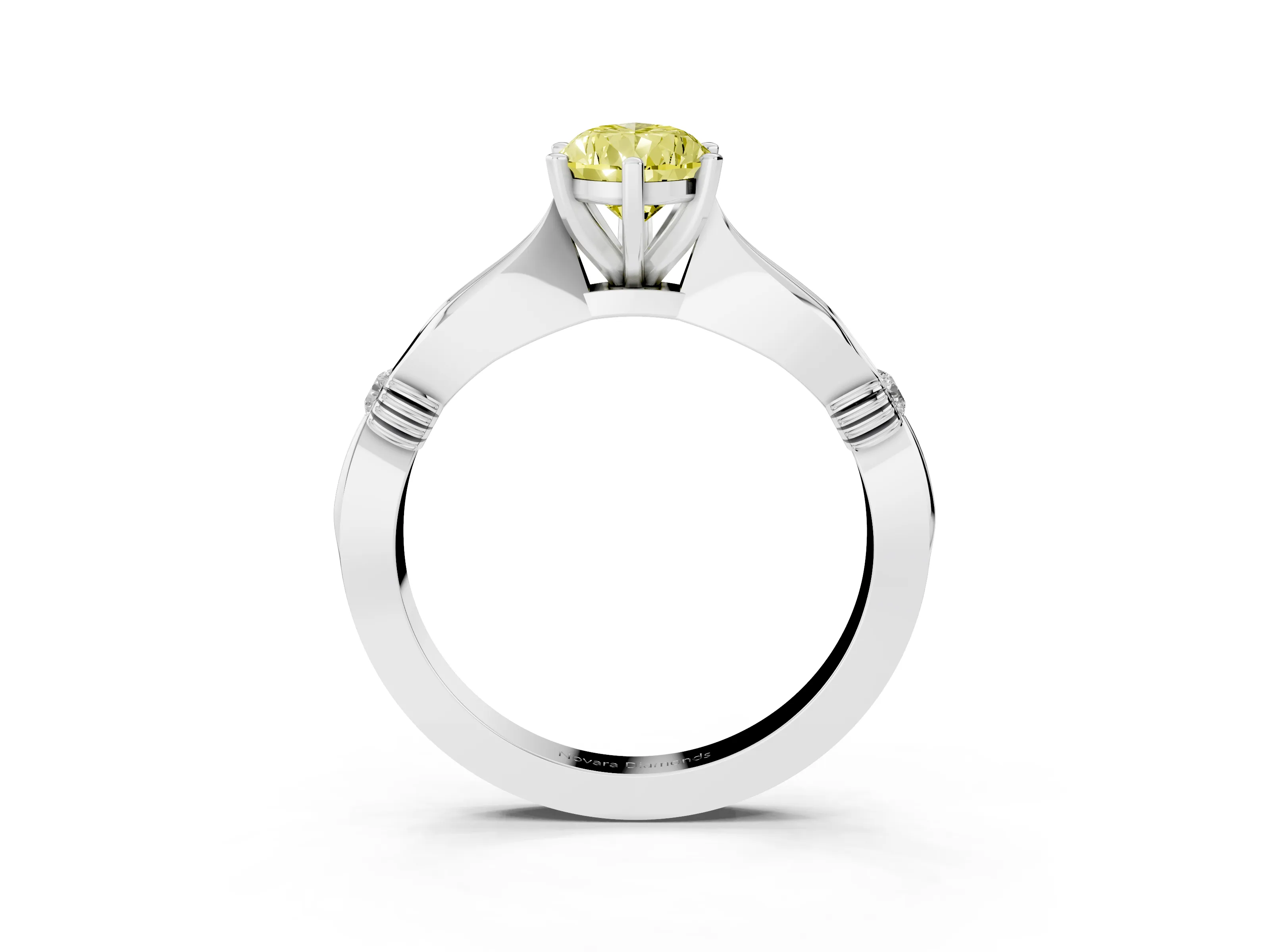 Fancy Yellow Pear Cut Diamond Solitaire Twisted Band Ring Set in Silver with Accent Stones and Prong Setting