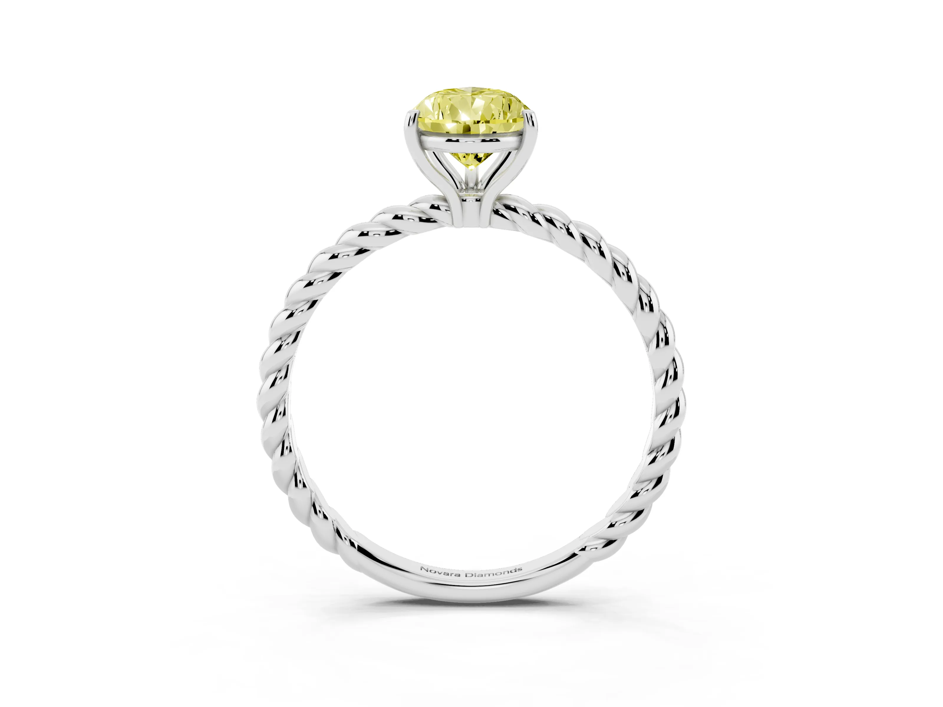 Fancy Yellow Pear Cut Diamond Solitaire Ring Set in Platinum with Twist Band and Prong Setting