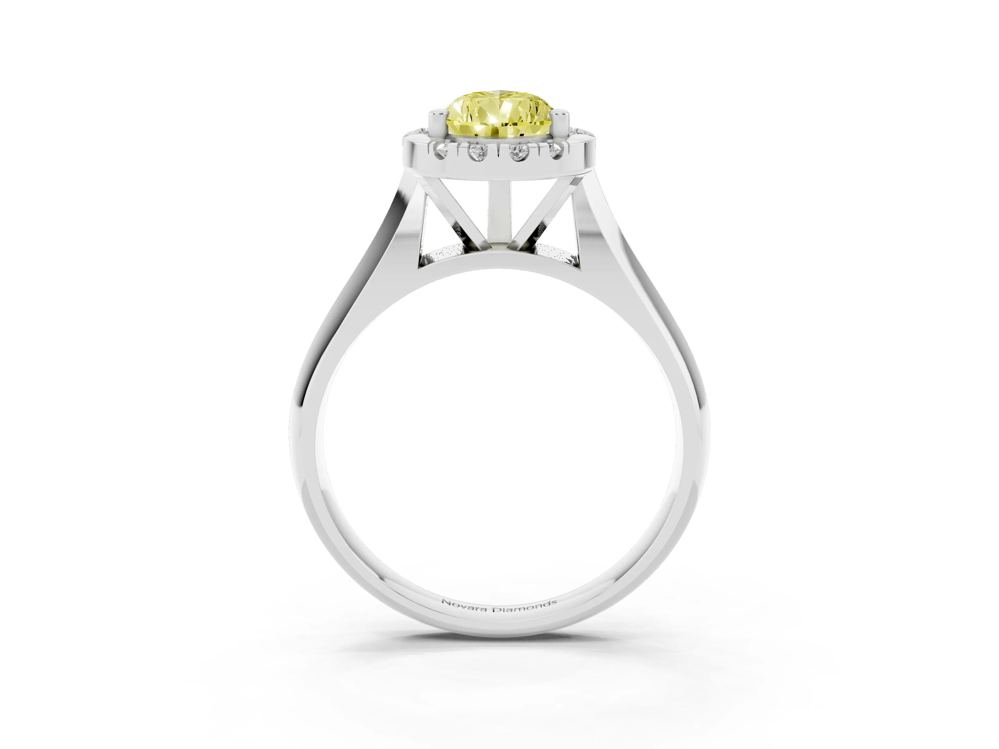 Fancy Yellow Pear Cut Diamond Halo Solitaire Engagement Ring Set in Platinum with Square Band and Prong Setting